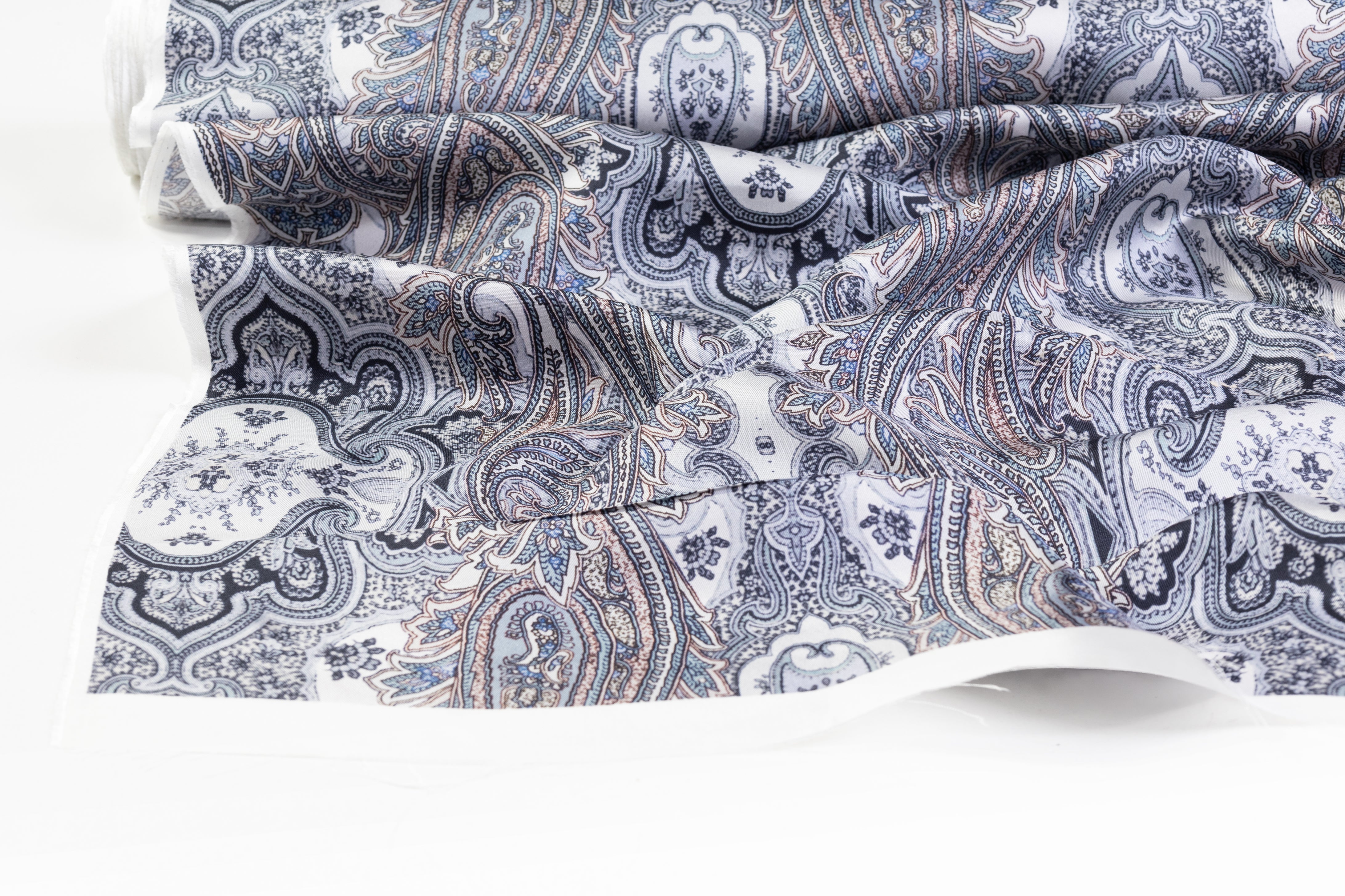 Paisley Italian Silk Twill - Blue Gray