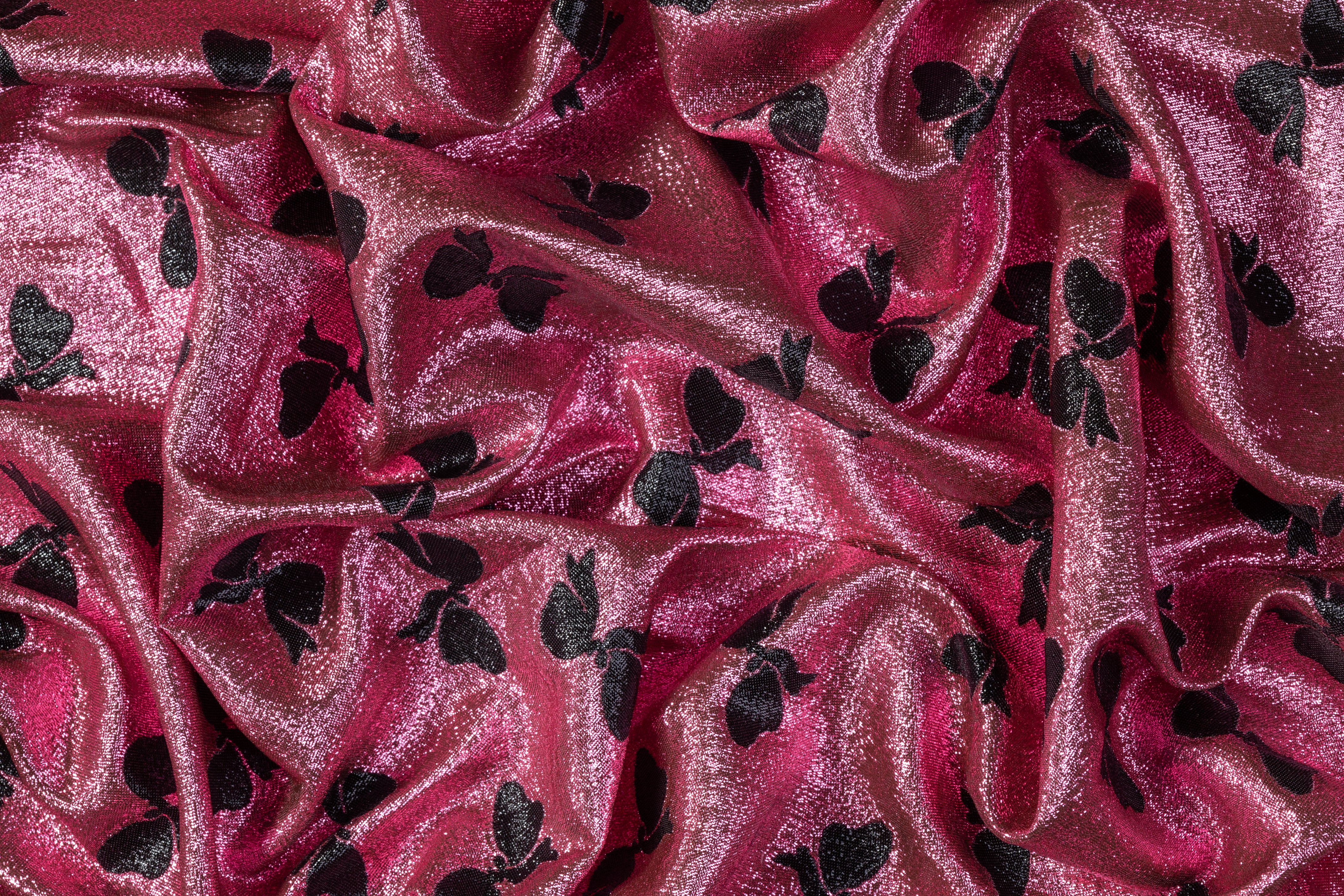 Metallic Italian Silk Jacquard - Pink / Black
