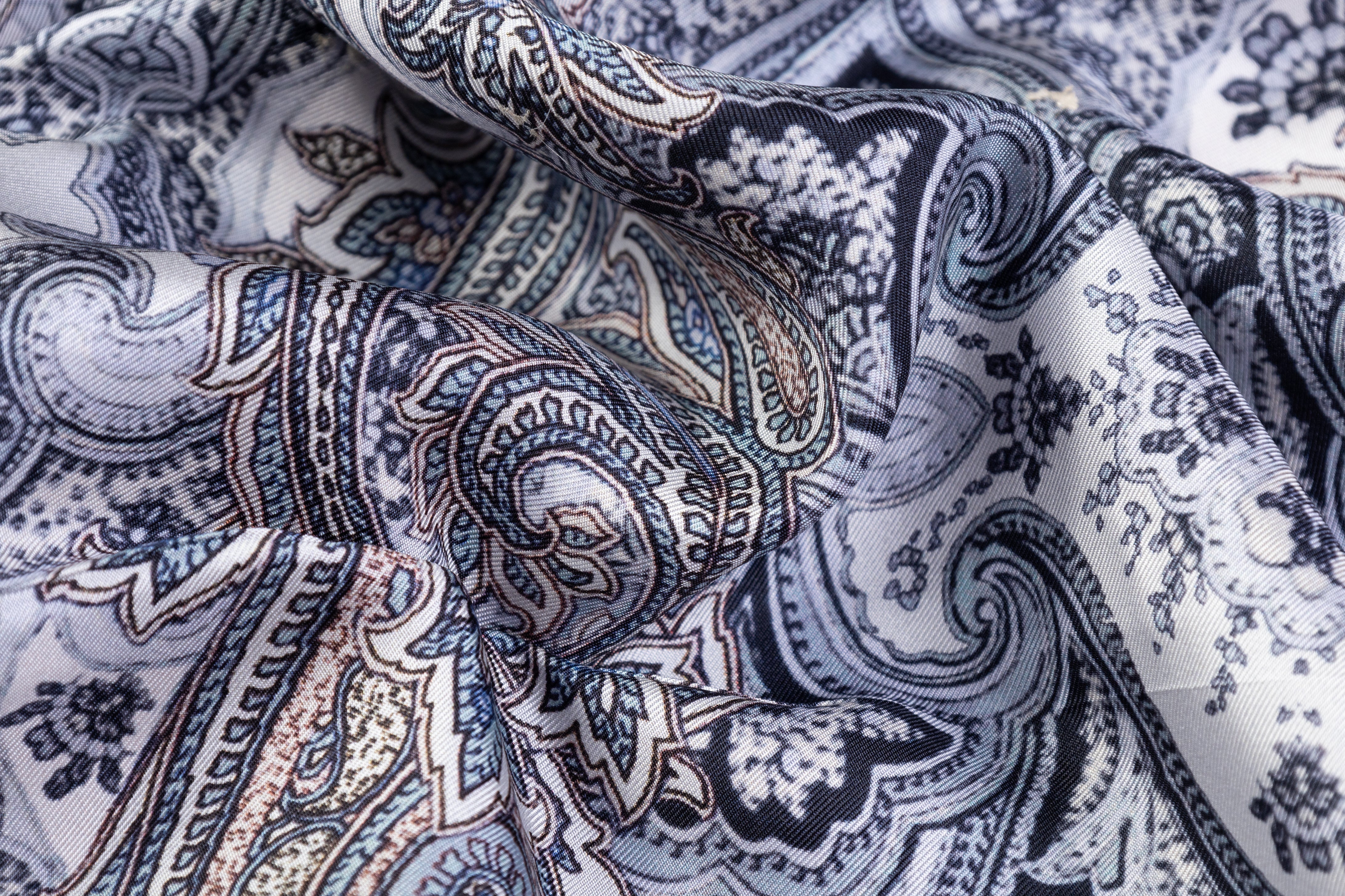 Paisley Italian Silk Twill - Blue Gray