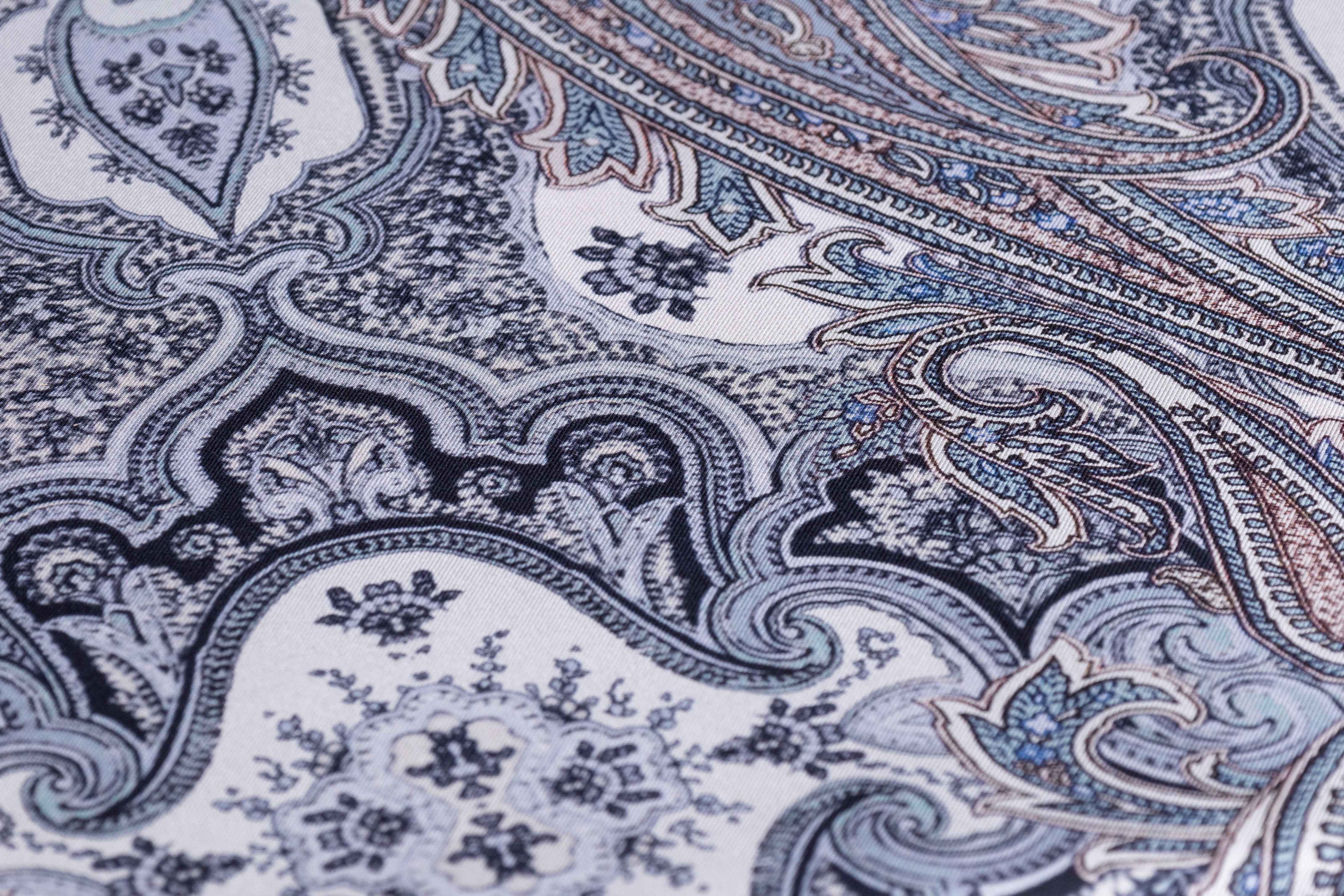 Paisley Italian Silk Twill - Blue Gray