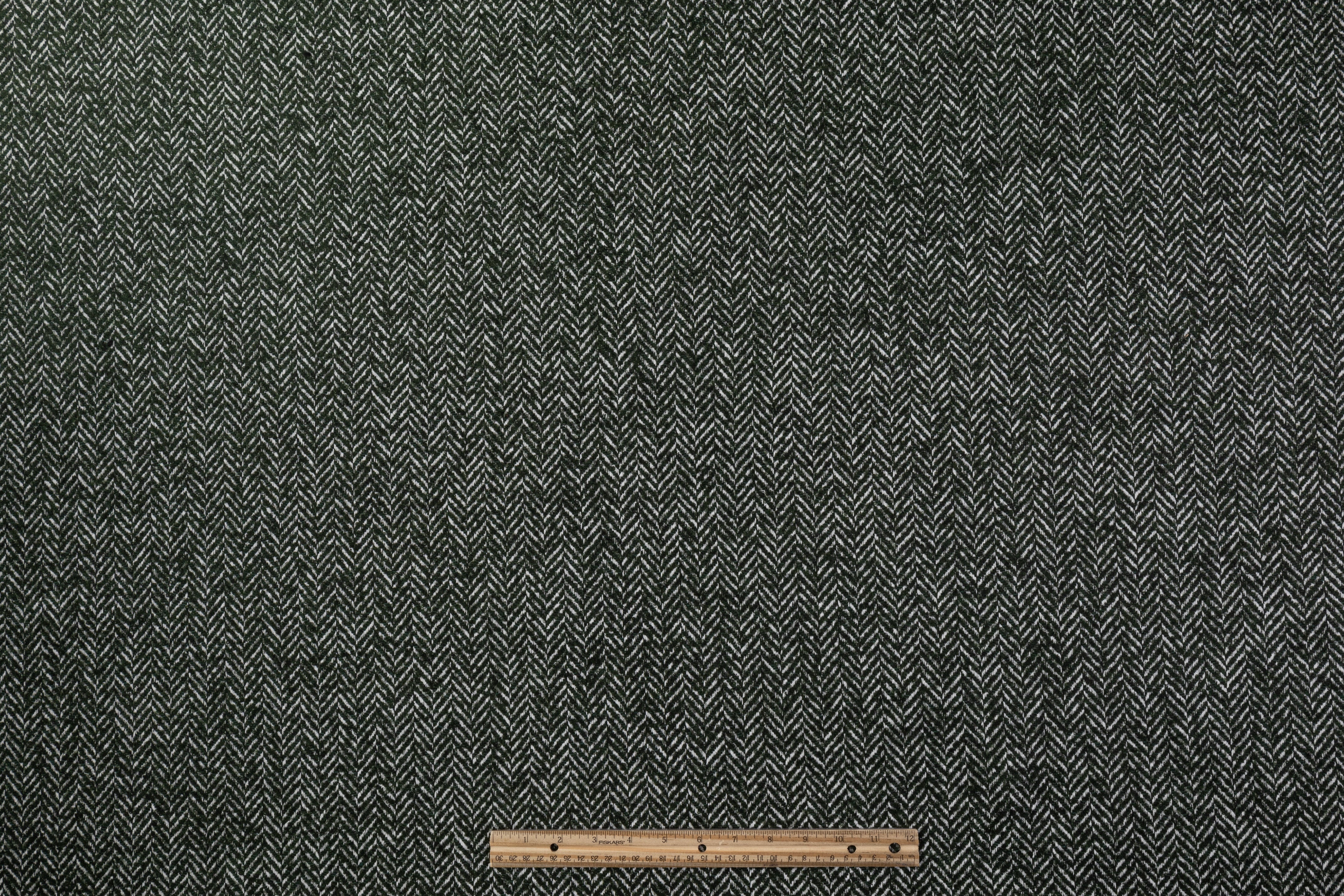 Herringbone Italian Wool Blend Tweed Coating - Green