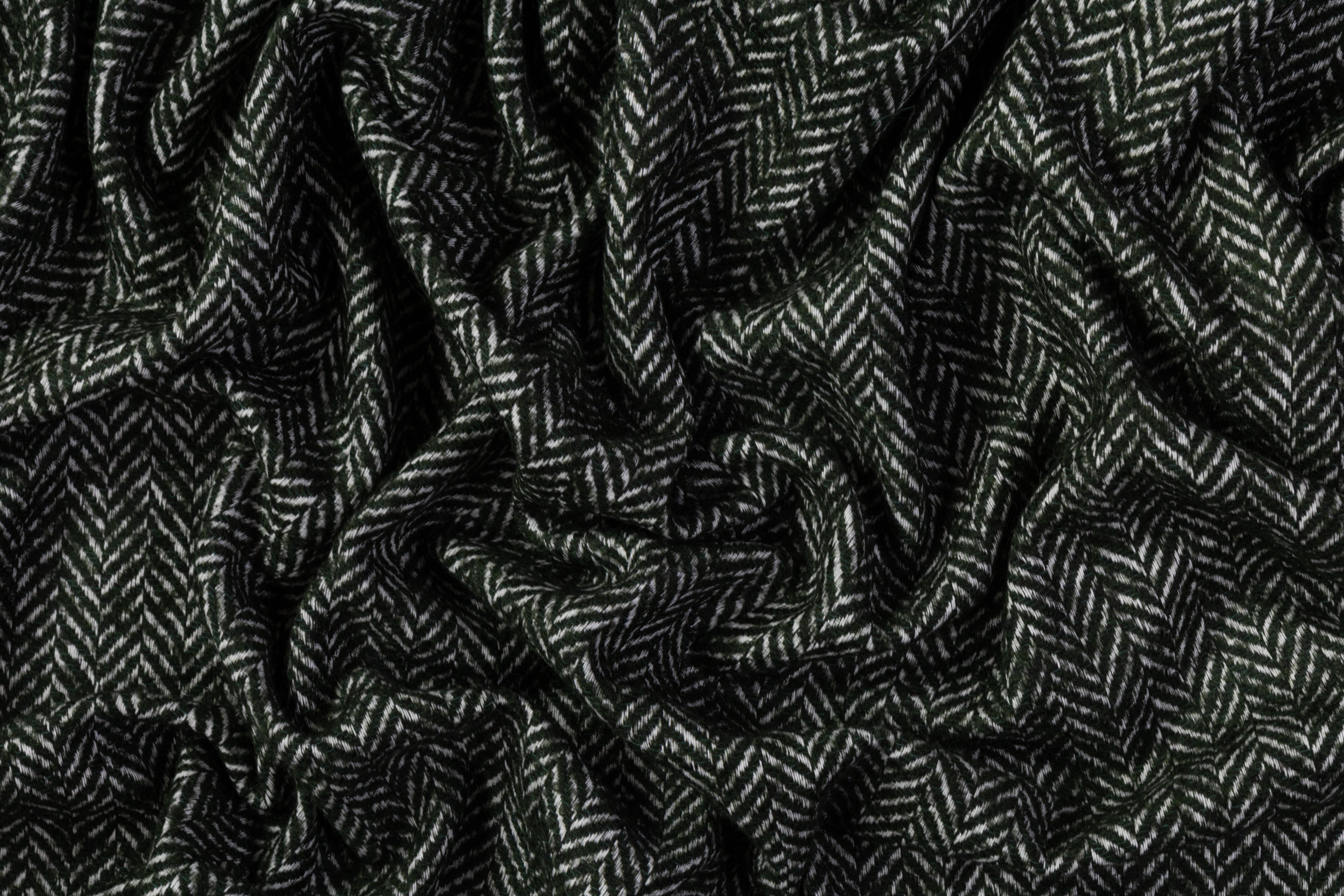 Herringbone Italian Wool Blend Tweed Coating - Green