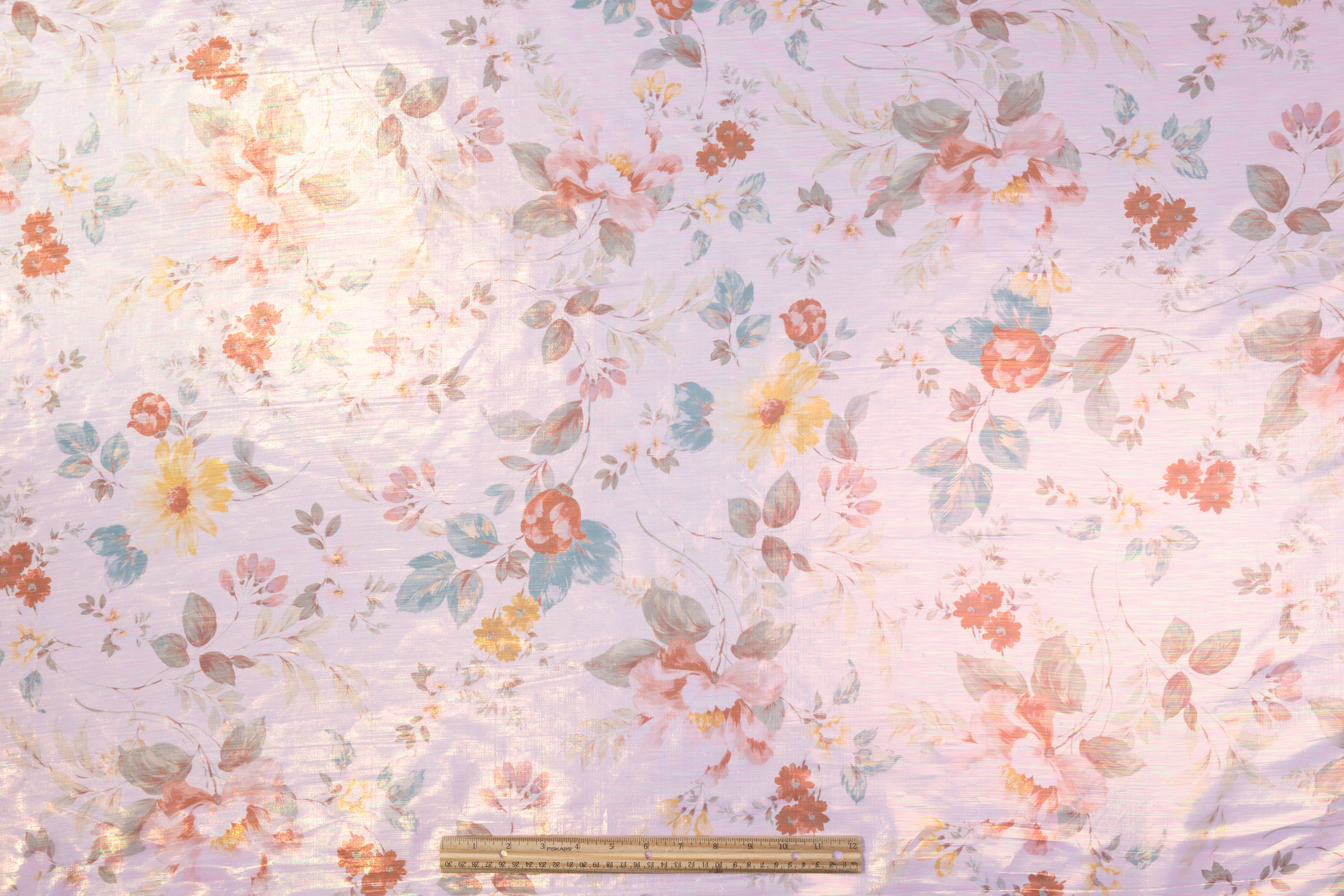 Iridescent Floral Italian Silk Lamé - Pink / Multicolor