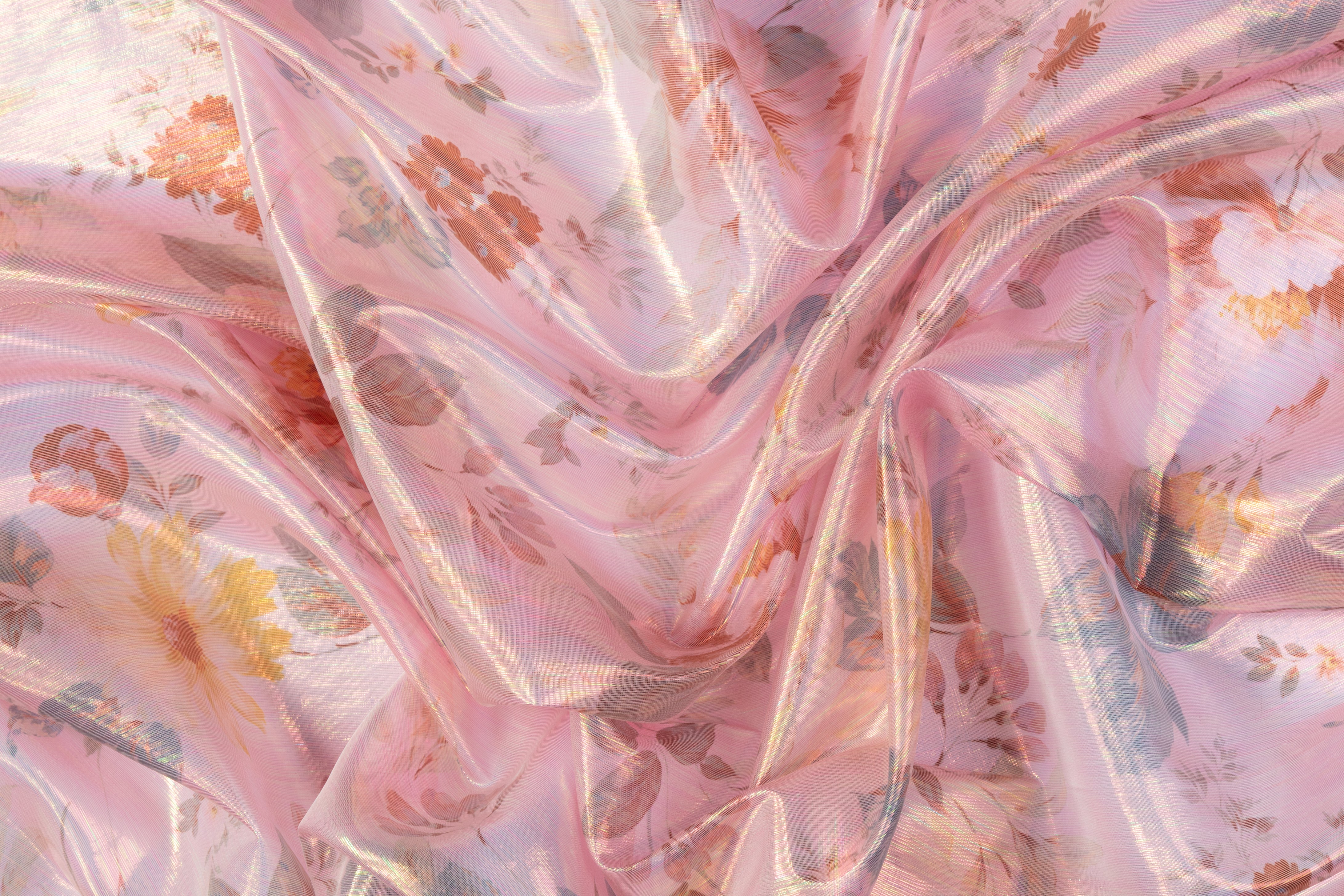 Iridescent Floral Italian Silk Lamé - Pink / Multicolor