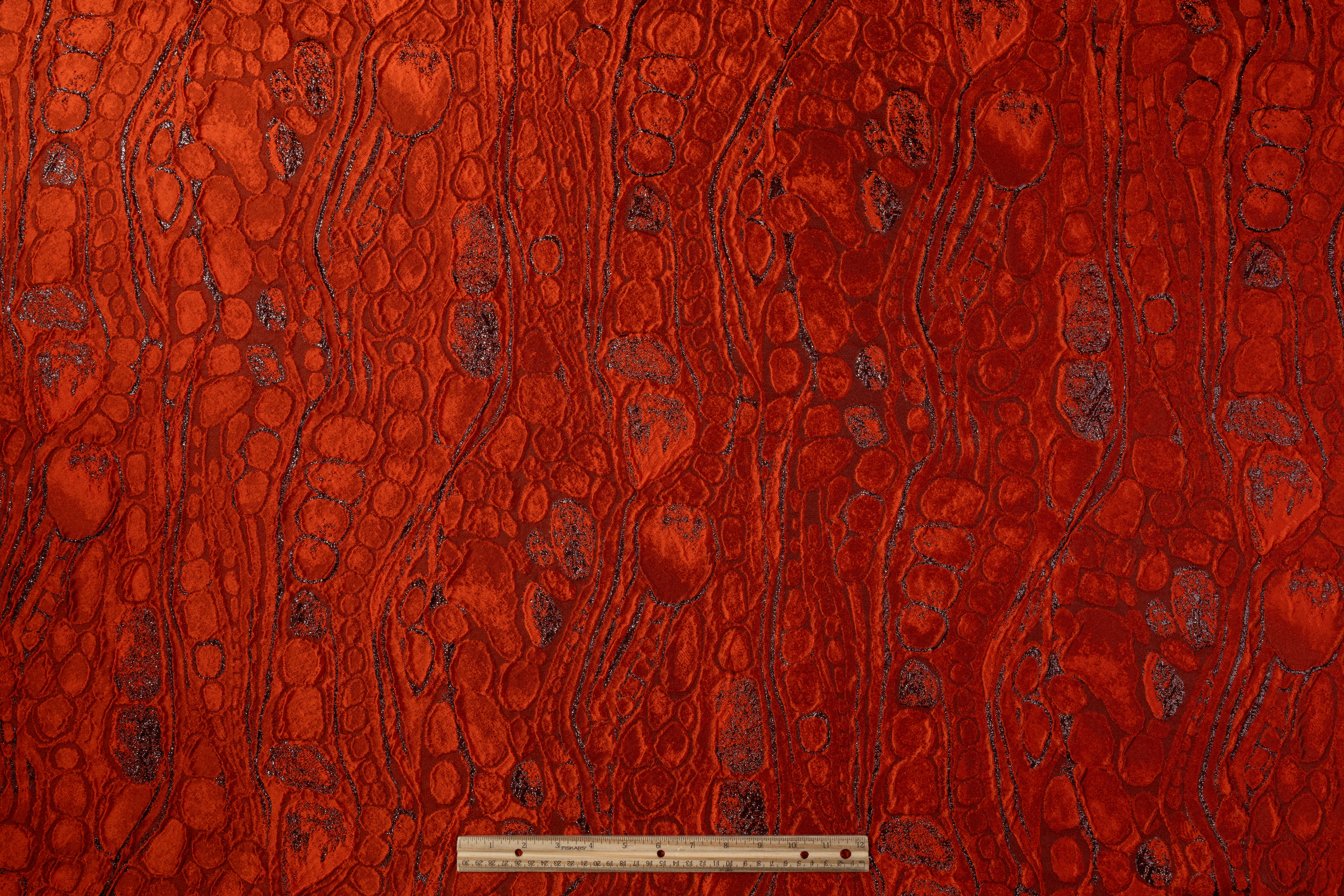 Abstract Metallic Italian Cloqué Brocade - Fire Orange