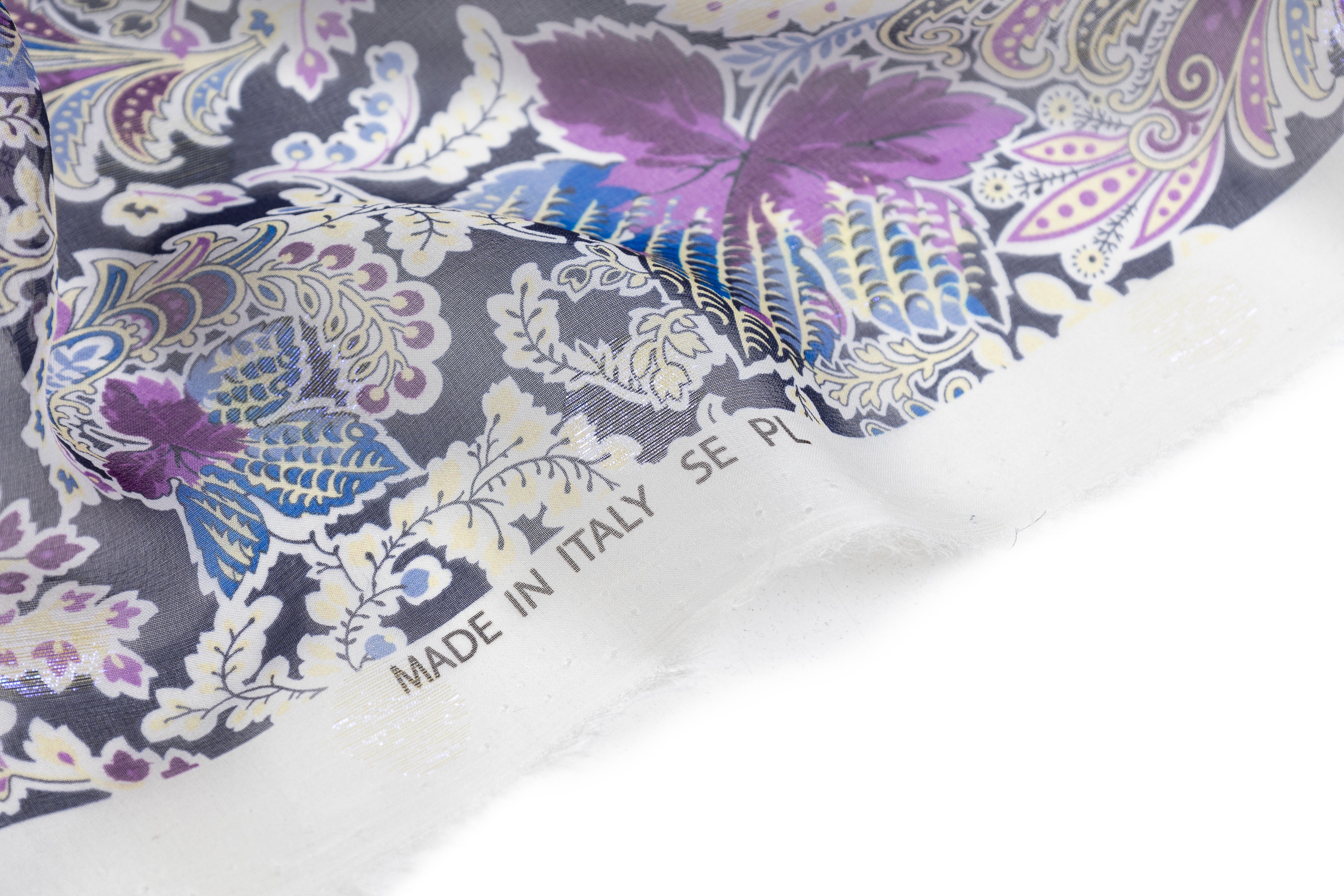 Paisley Floral Metallic Italian Silk Chiffon Fil Coupé - Navy / Purple