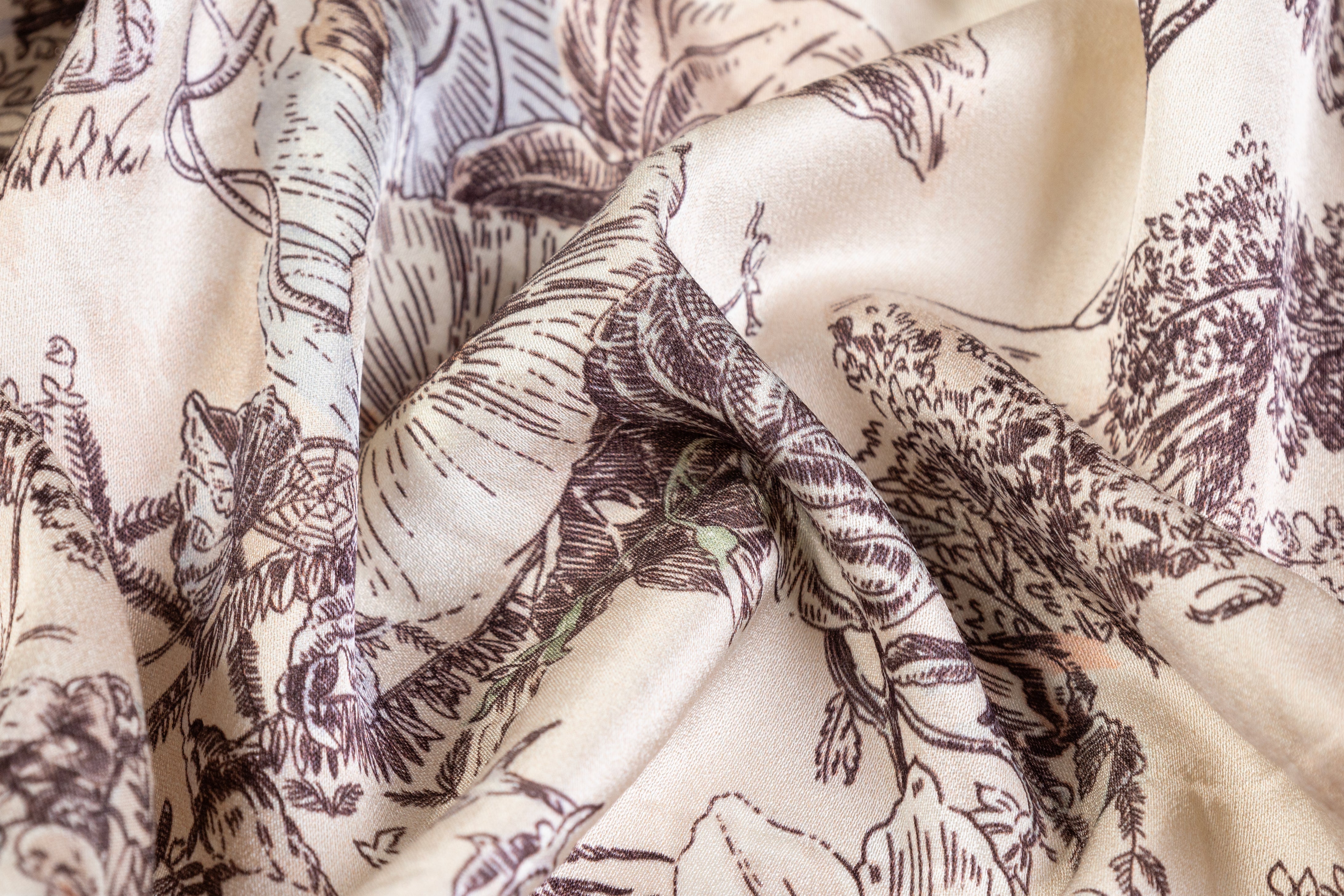 Luigi Verga - Floral Italian Silk Viscose Crepe Back Satin - Taupe