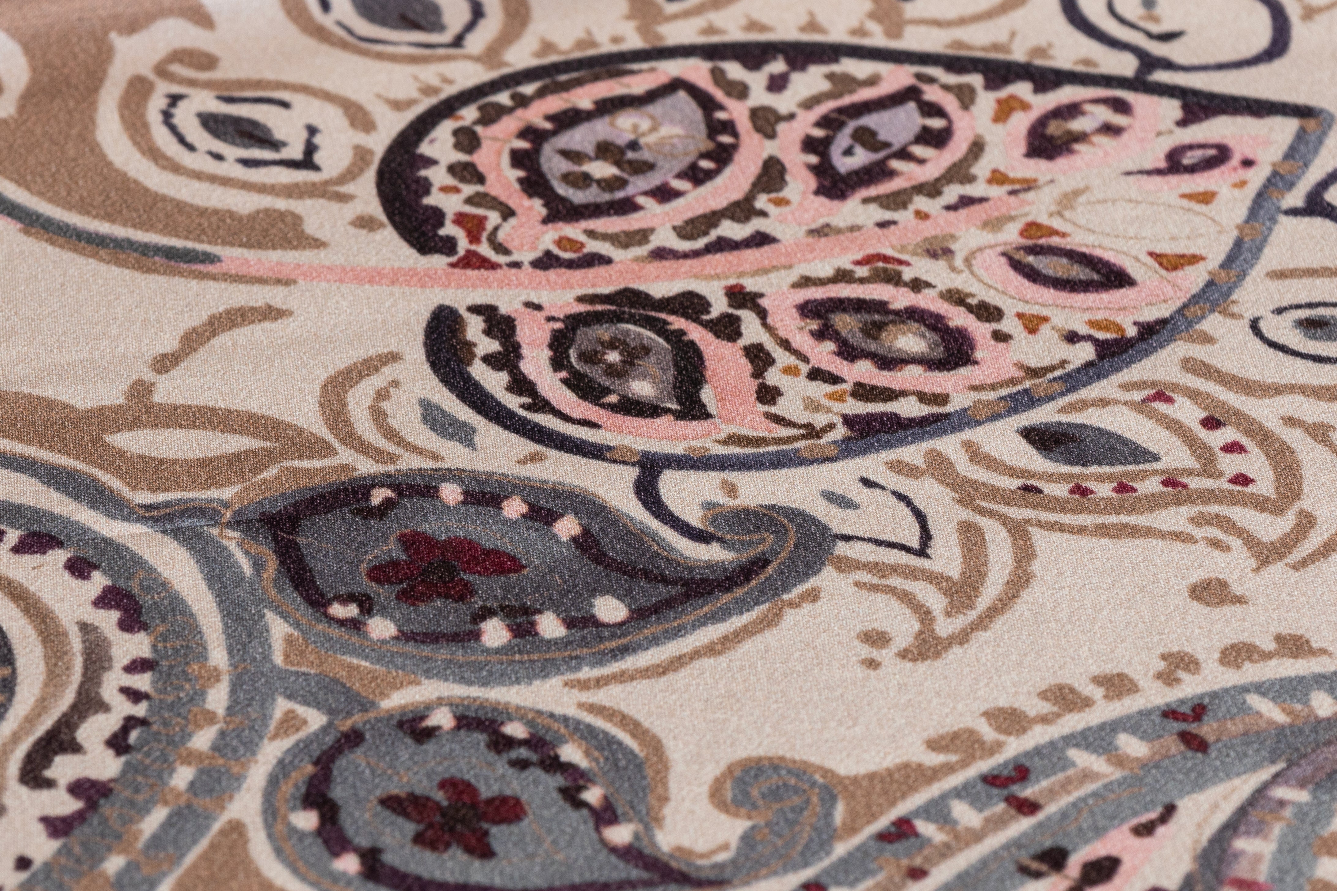 Luigi Verga - Paisley Italian Silk Viscose Crepe Back Satin - Taupe / Pink / Blue