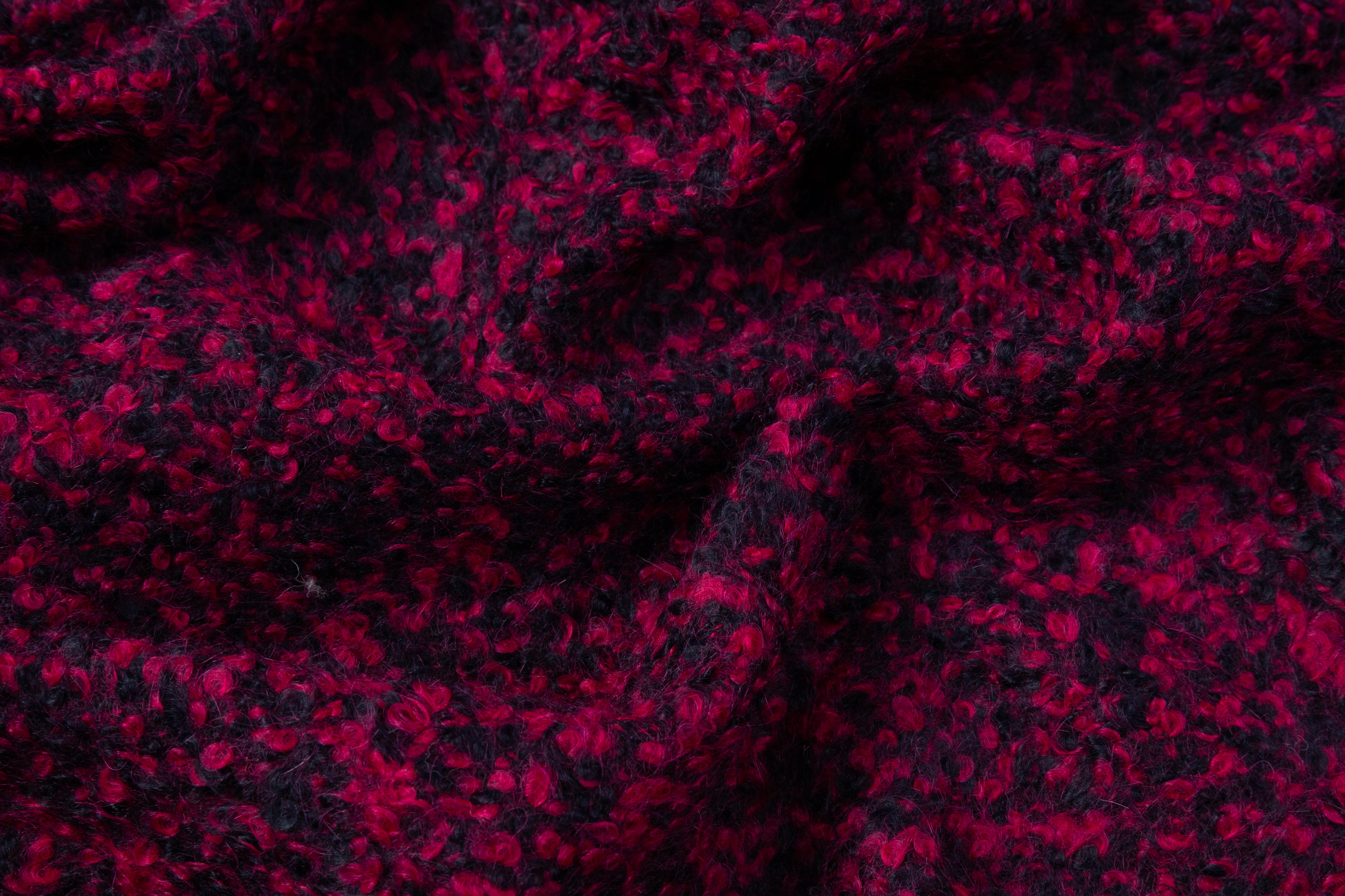 Italian Alpaca Wool Boucle Coating - Magenta / Black