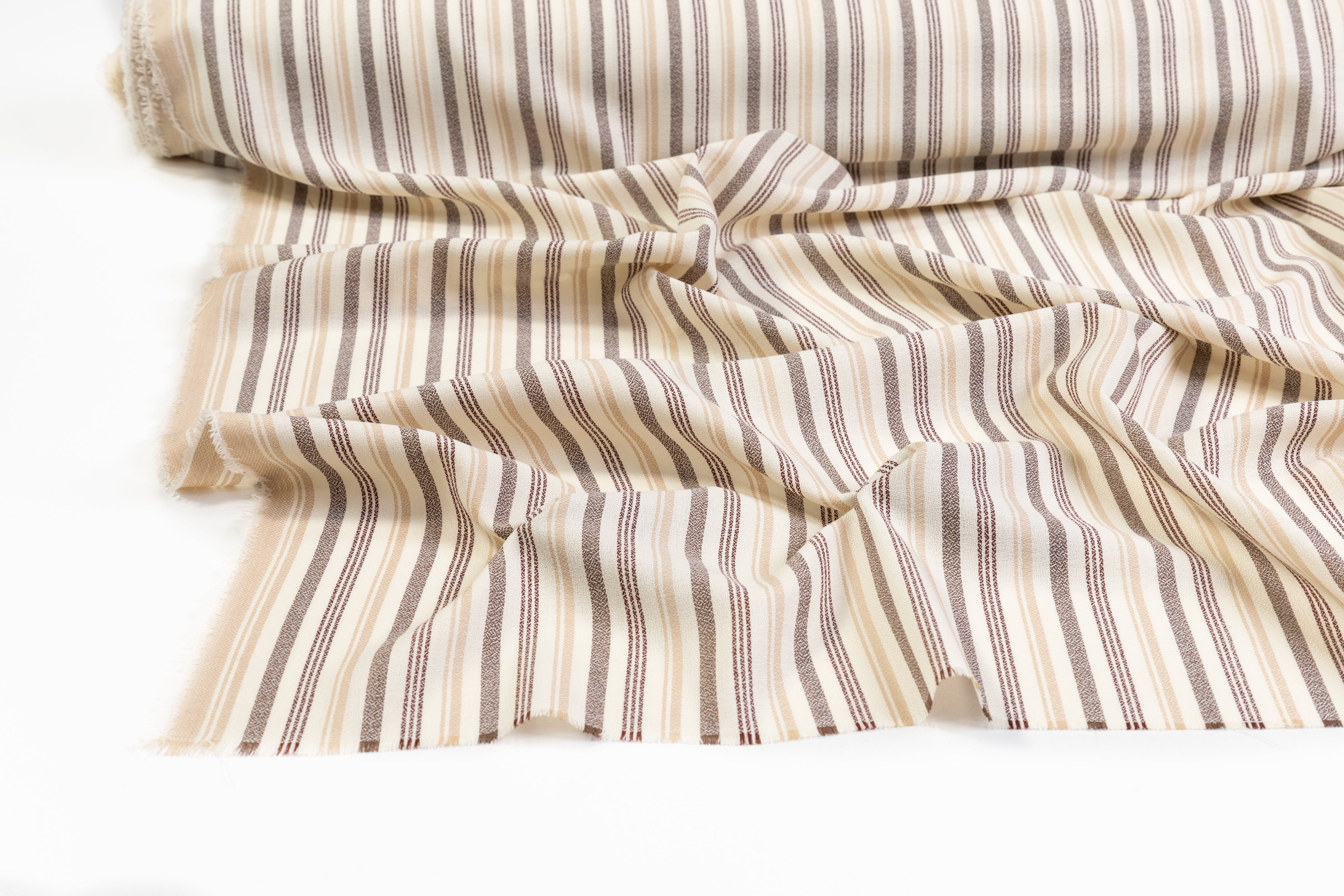 Striped Italian Wool Suiting - Cream / Taupe