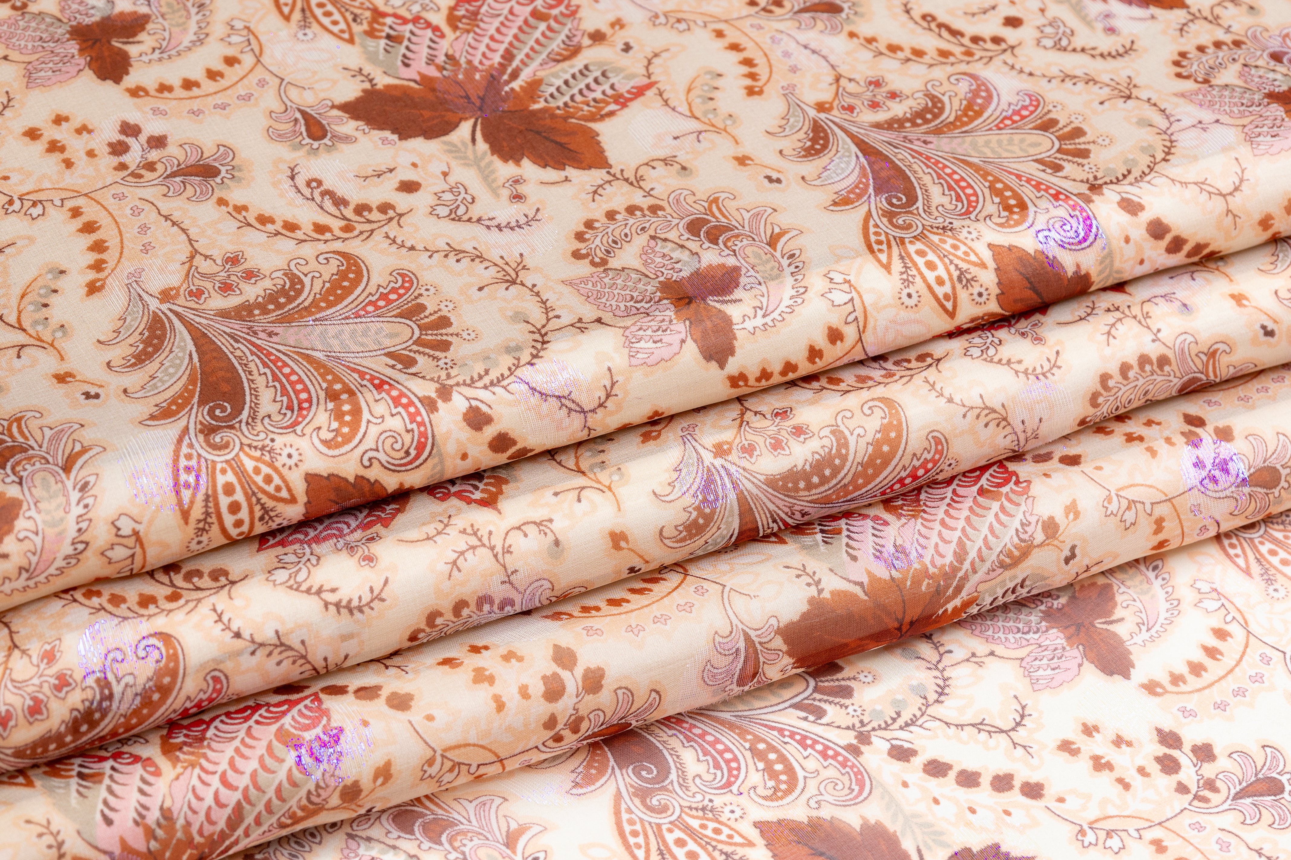 Paisley Floral Metallic Italian Silk Chiffon Fil Coupé - Brown / Purple