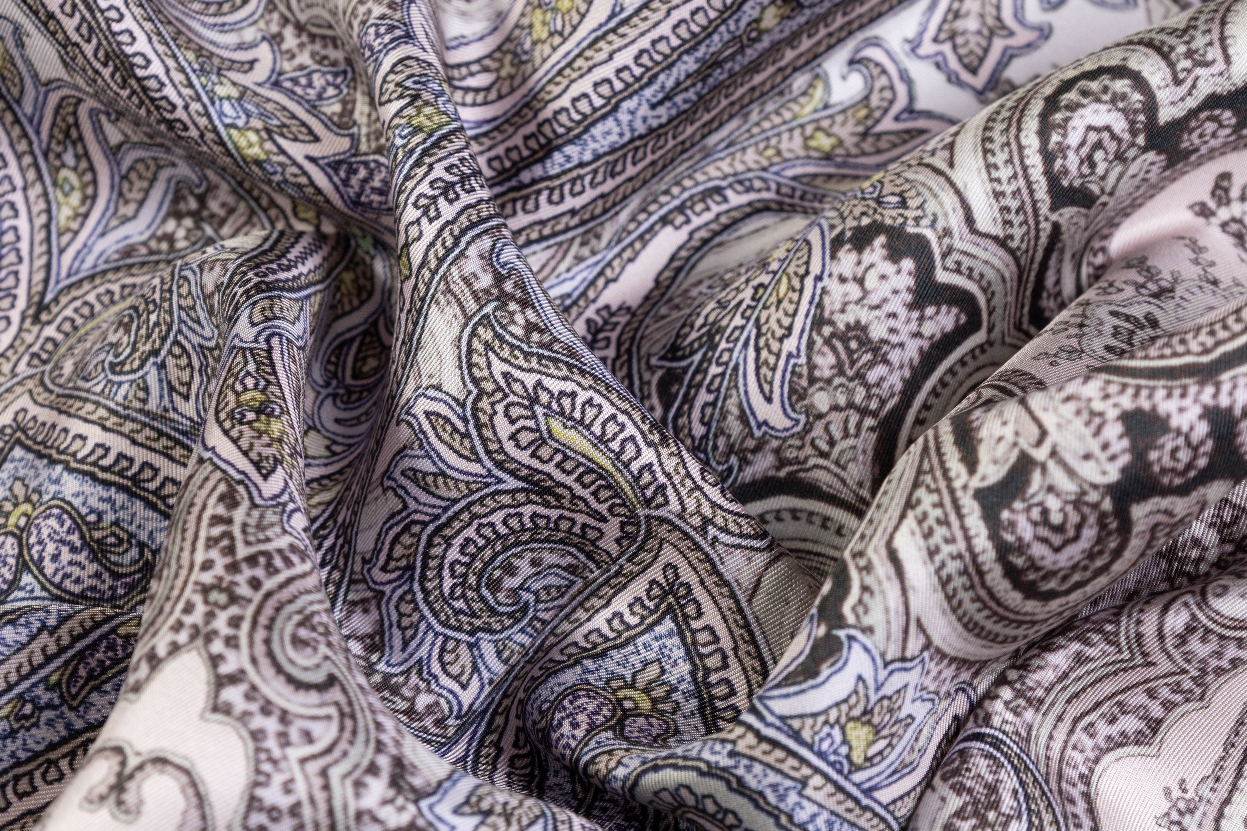 Paisley Italian Silk Twill - Sage / Taupe / Blue