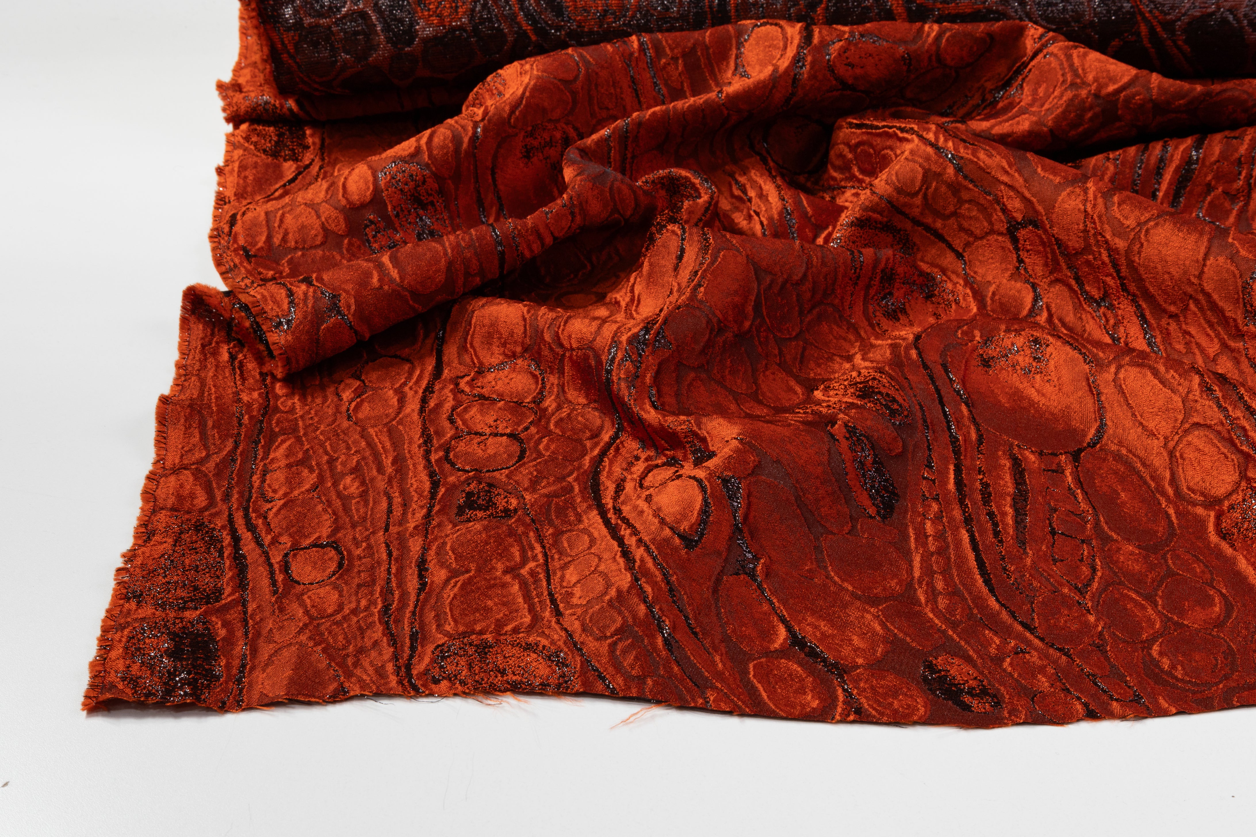 Abstract Metallic Italian Cloqué Brocade - Fire Orange