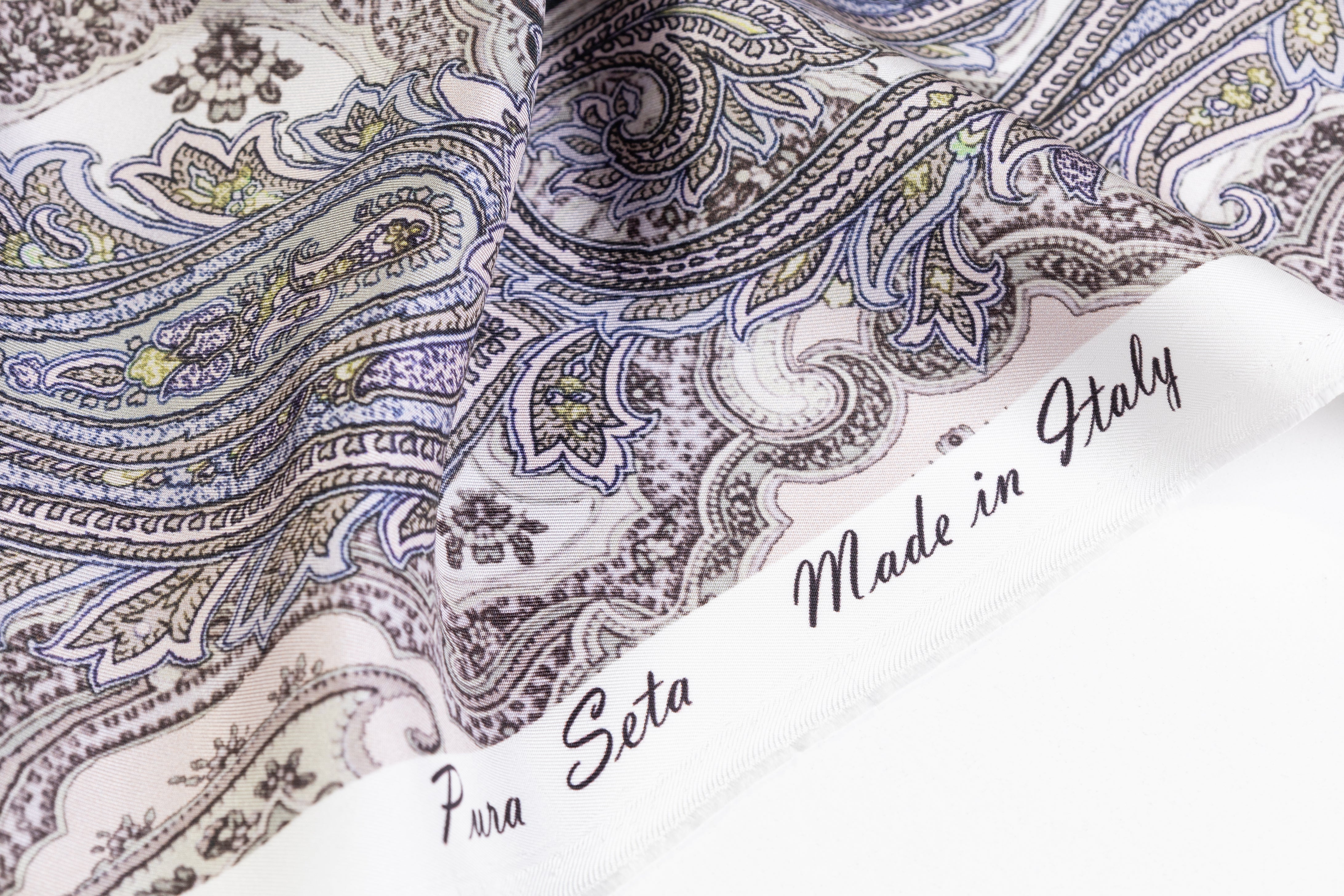 Paisley Italian Silk Twill - Sage / Taupe / Blue