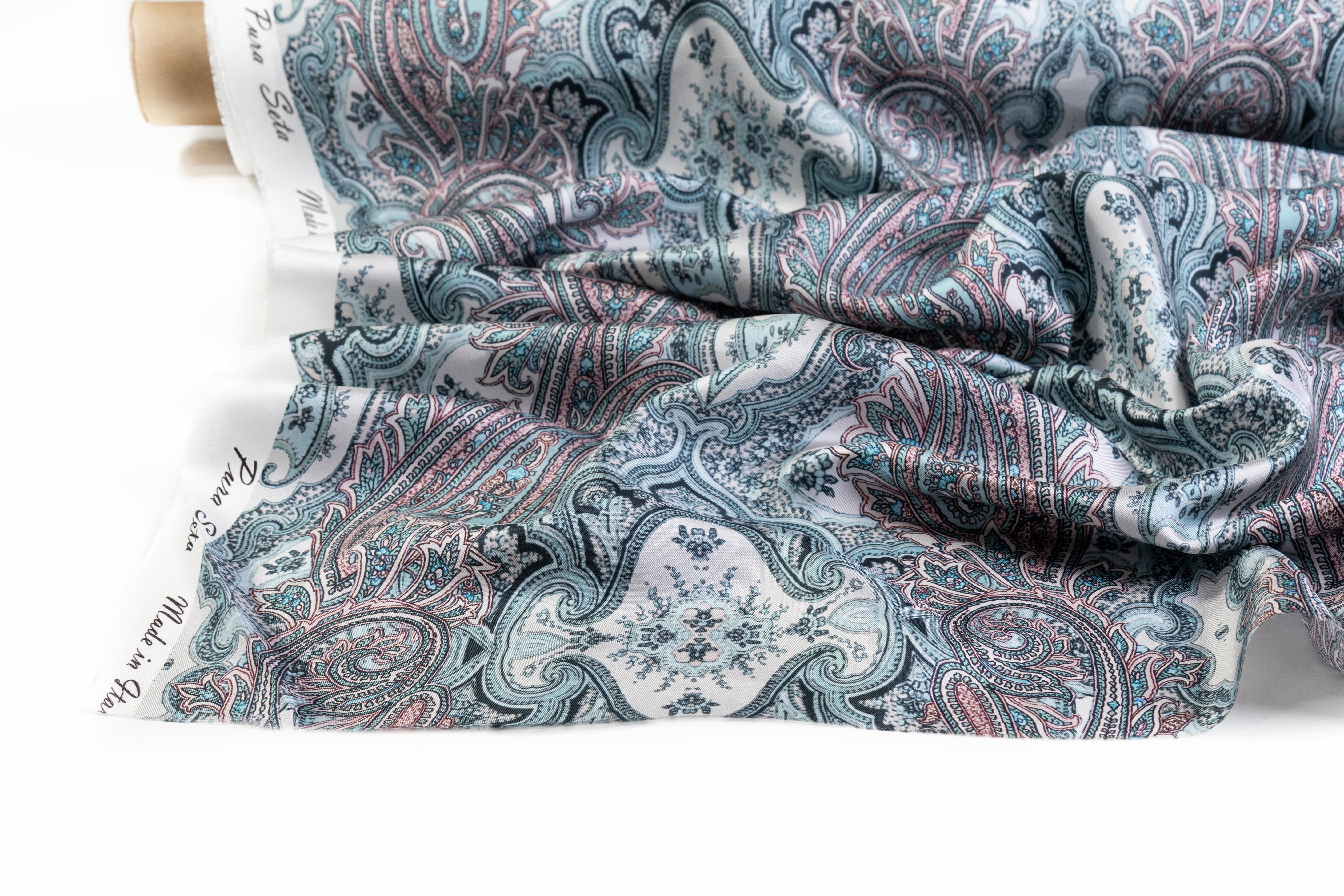 Paisley Italian Silk Twill - Teal / Mauve