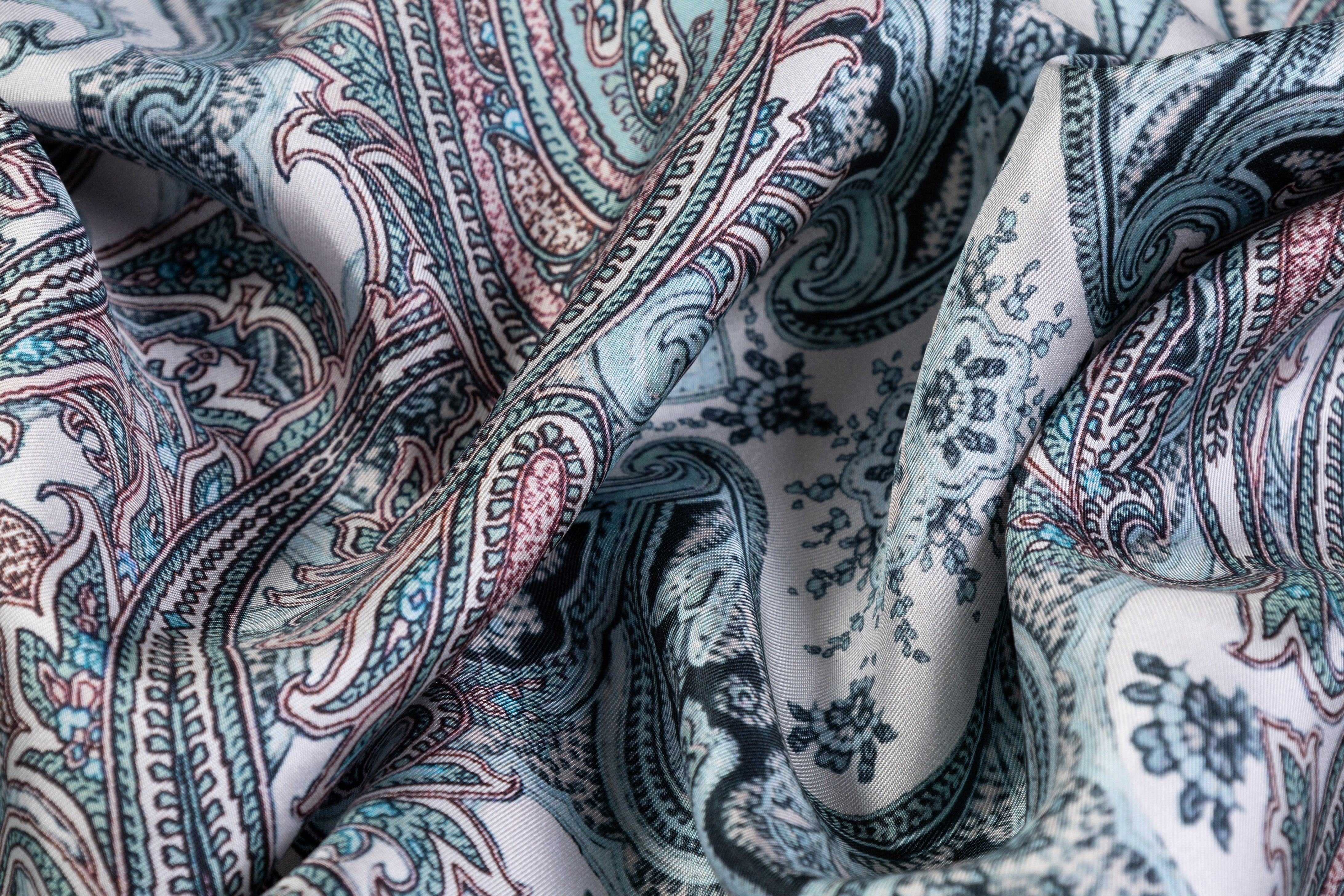 Paisley Italian Silk Twill - Teal / Mauve