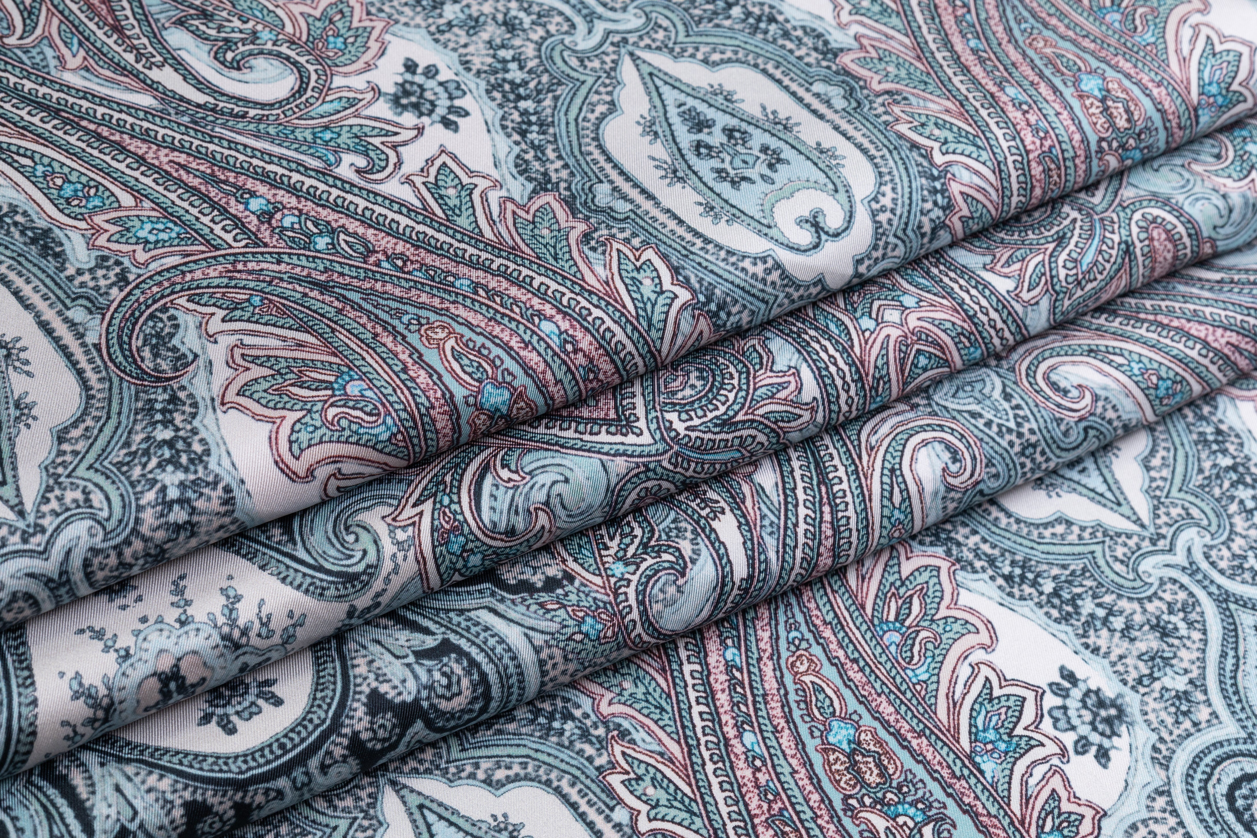 Paisley Italian Silk Twill - Teal / Mauve