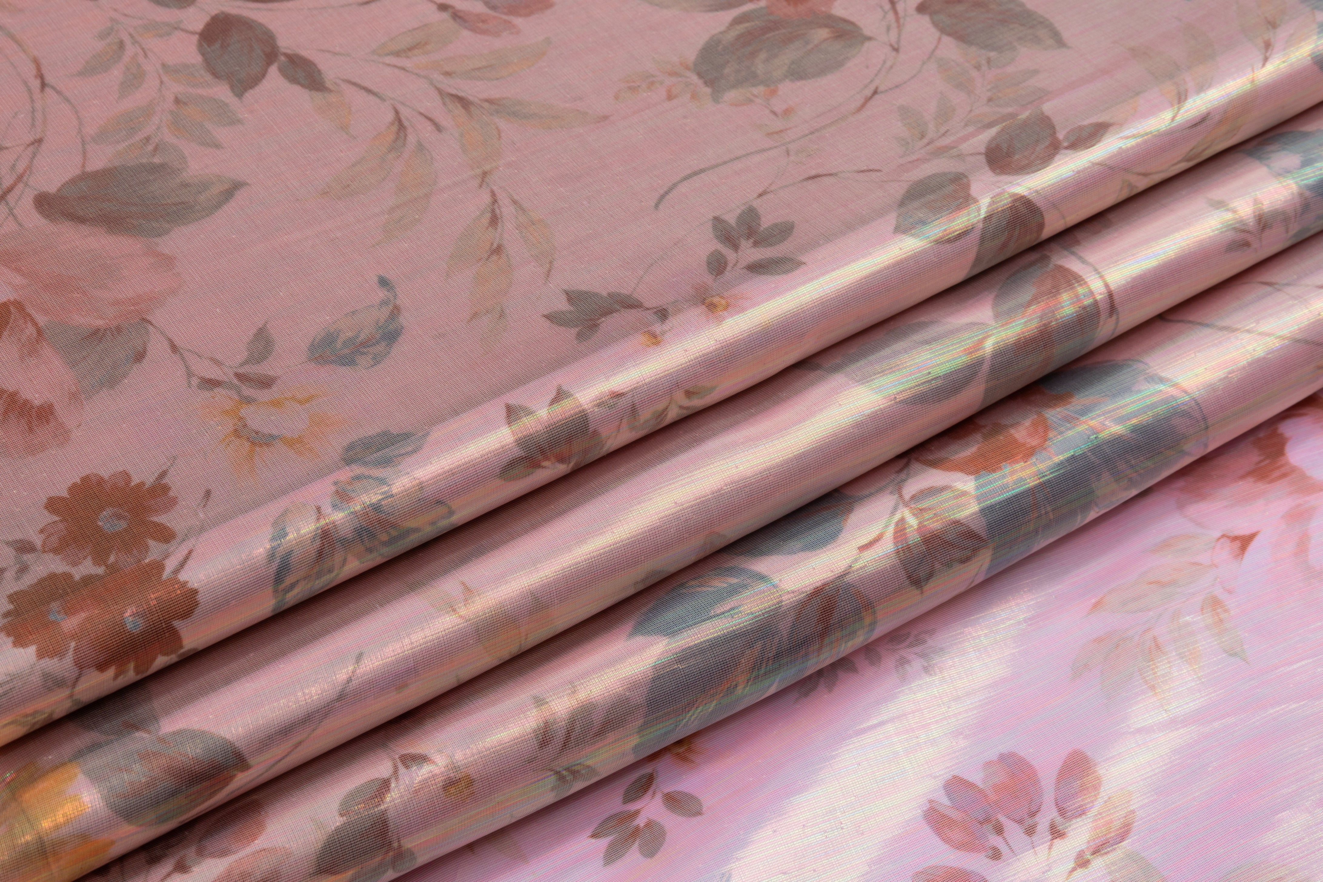 Iridescent Floral Italian Silk Lamé - Pink / Multicolor
