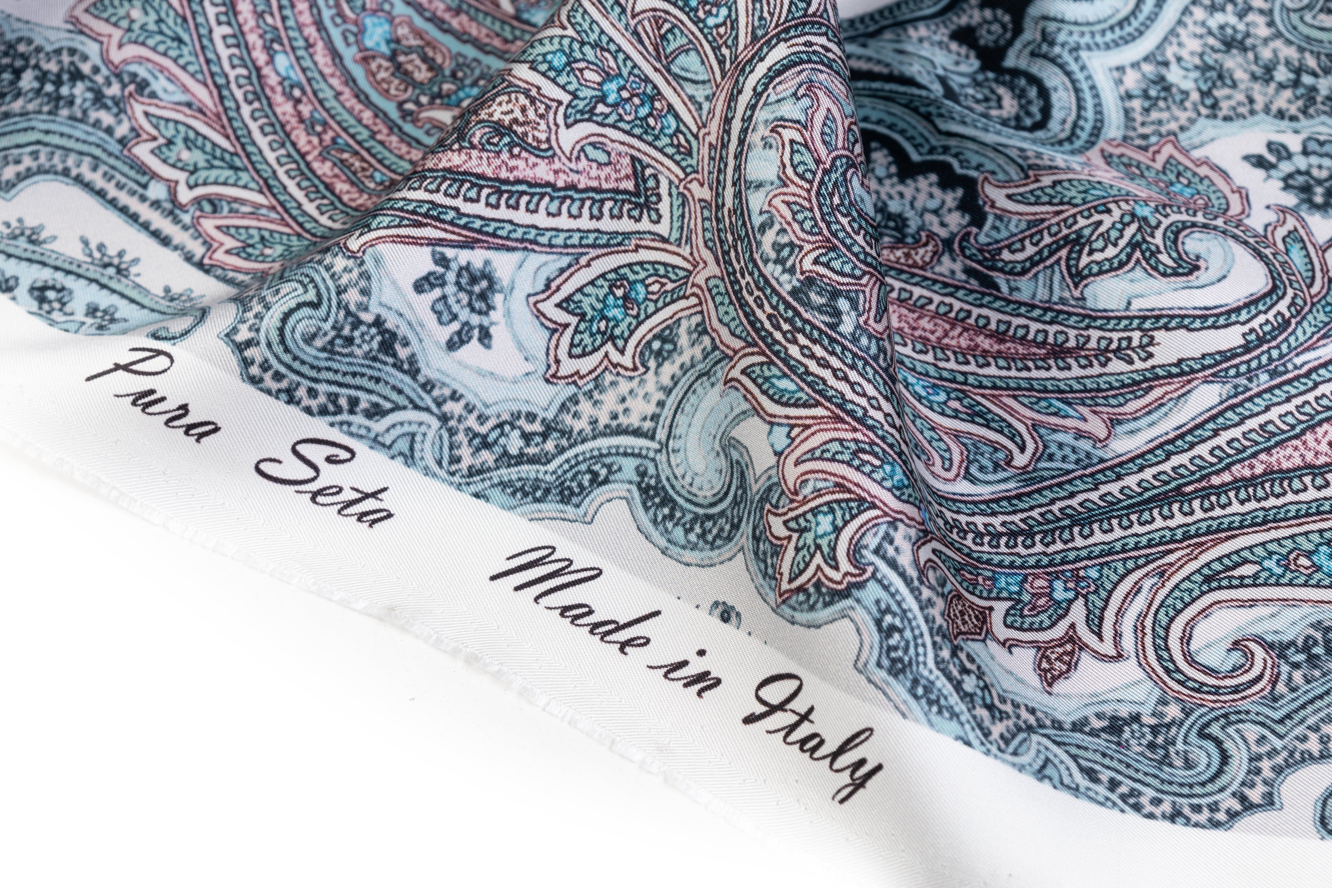 Paisley Italian Silk Twill - Teal / Mauve