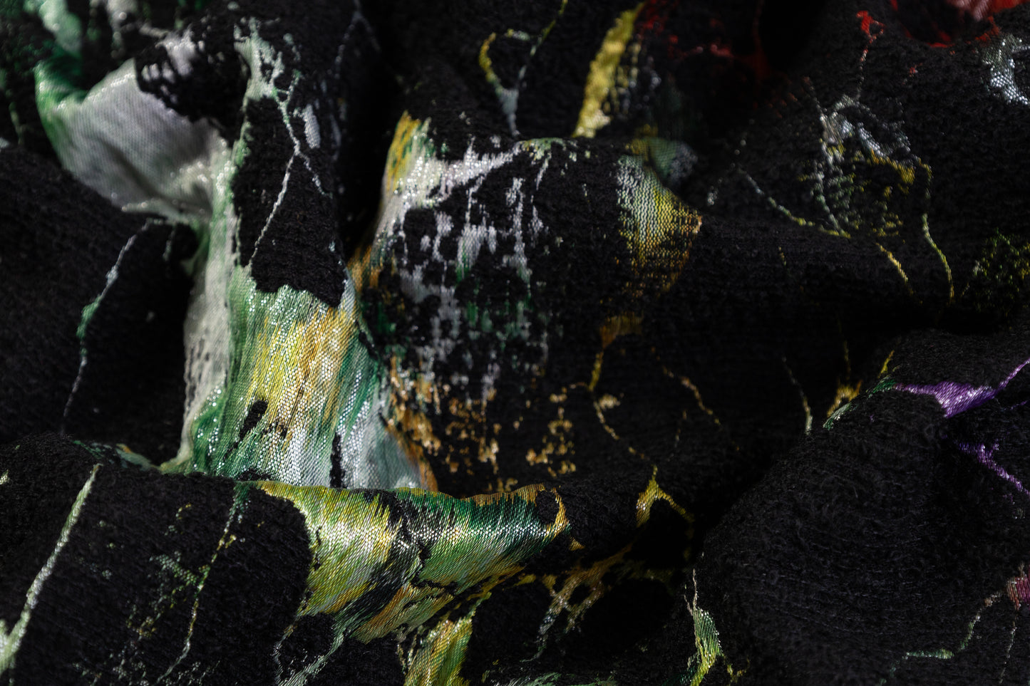 Double Faced Italian Chiné Chenille Brocade - Black / Multicolor