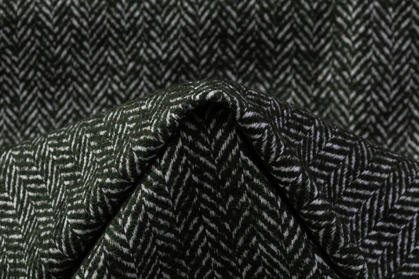 Herringbone Italian Wool Blend Tweed Coating - Green