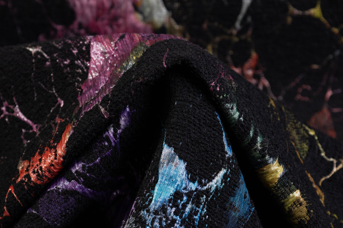 Double Faced Italian Chiné Chenille Brocade - Black / Multicolor