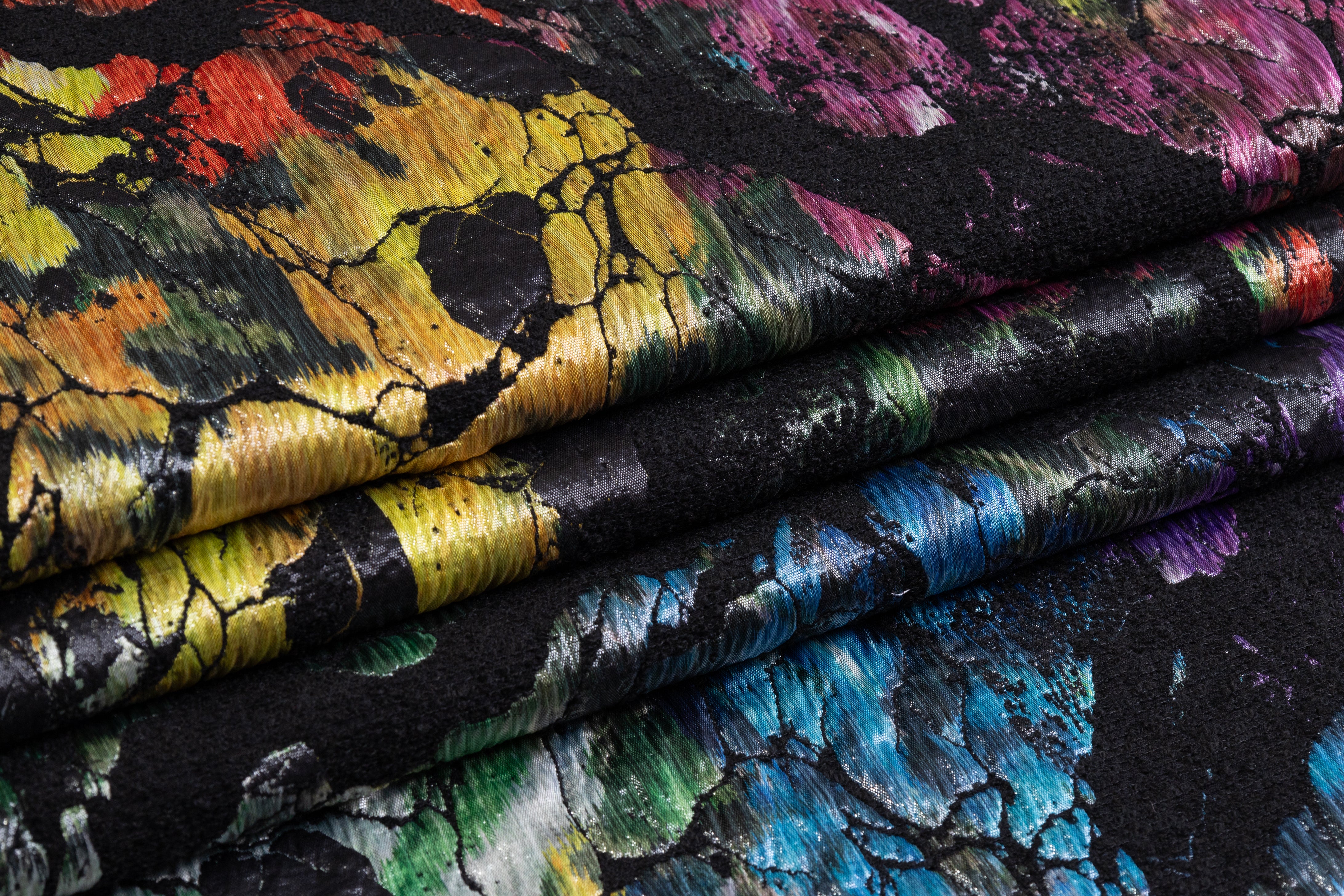 Double Faced Italian Chiné Chenille Brocade - Black / Multicolor