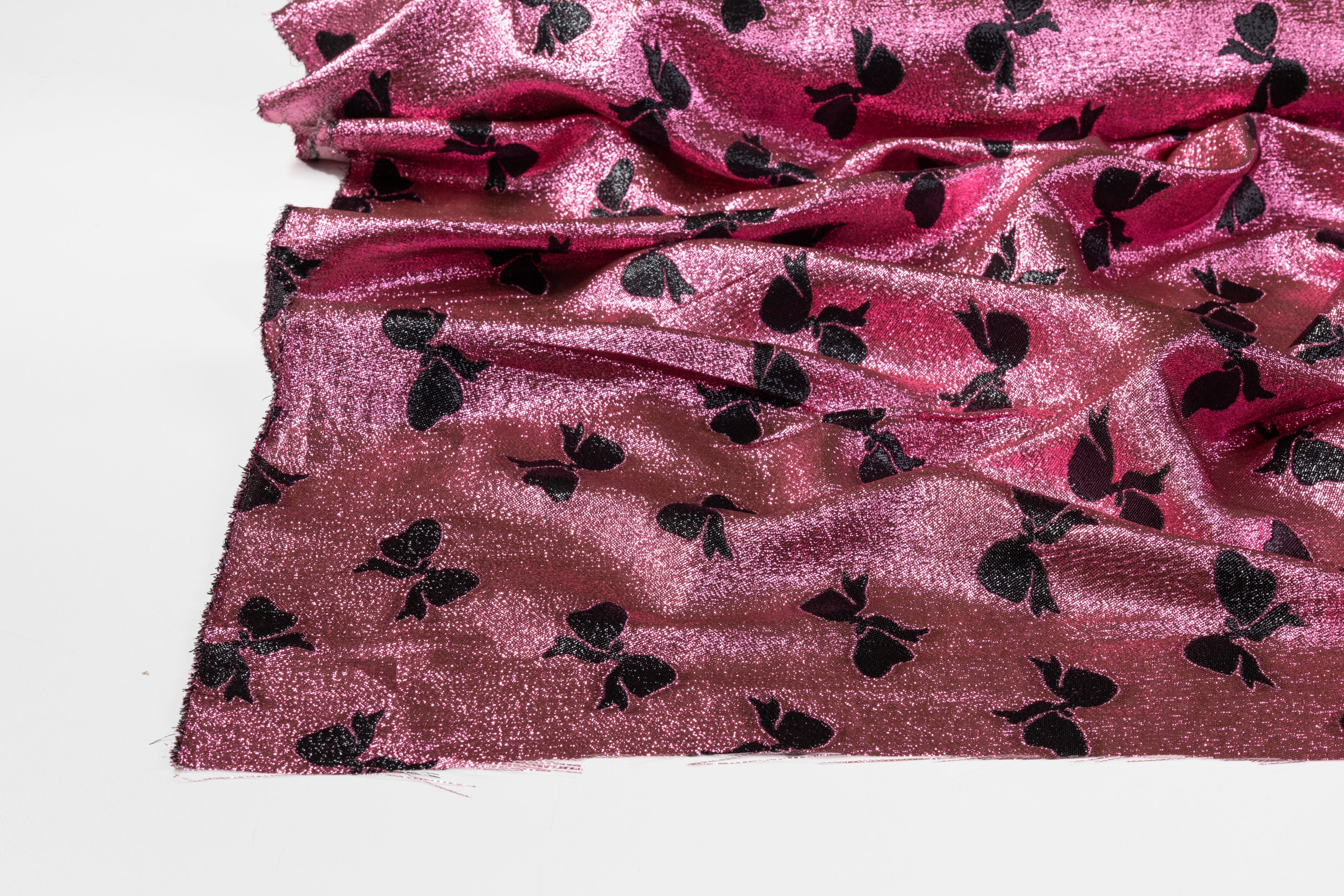 Metallic Italian Silk Jacquard - Pink / Black