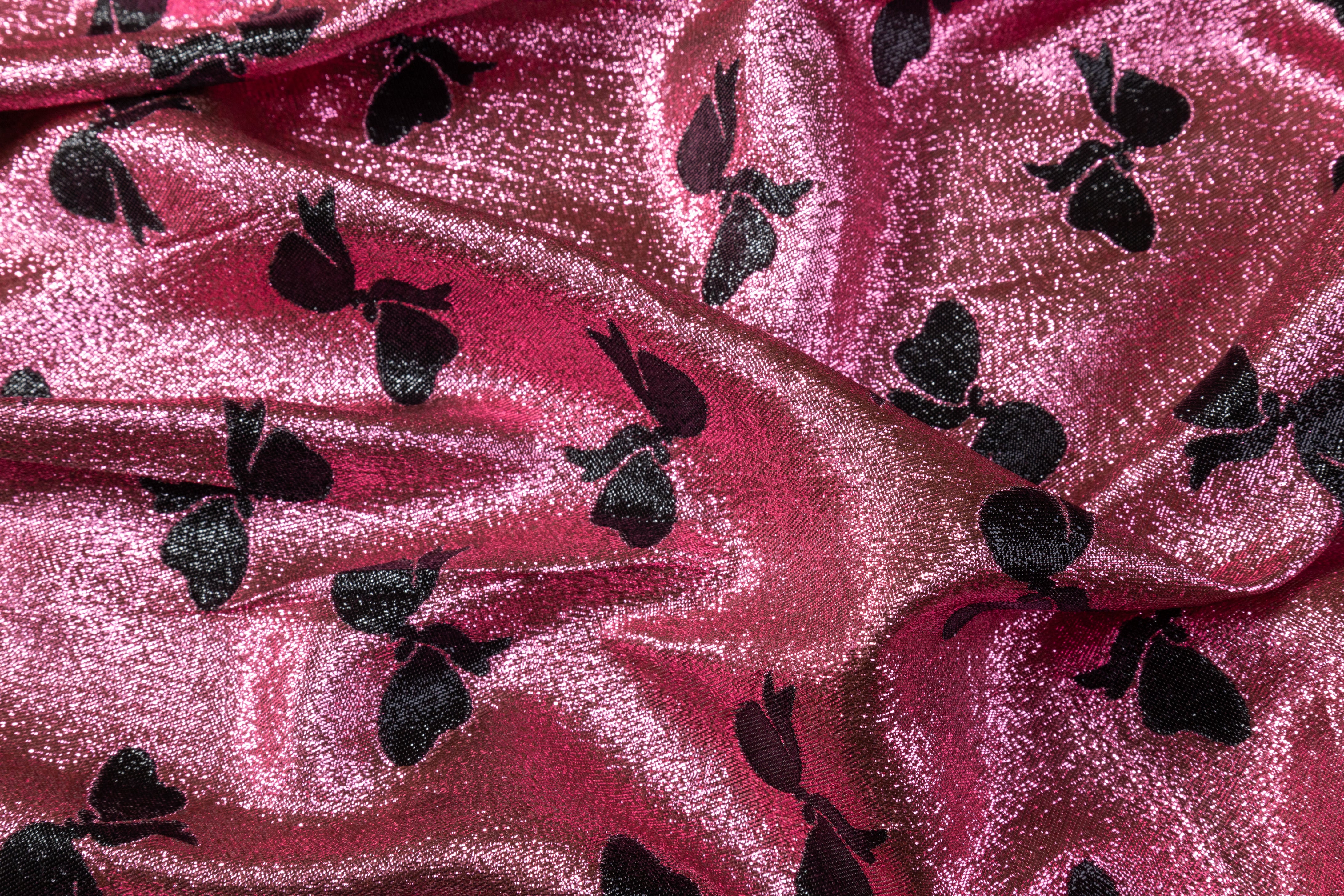 Metallic Italian Silk Jacquard - Pink / Black