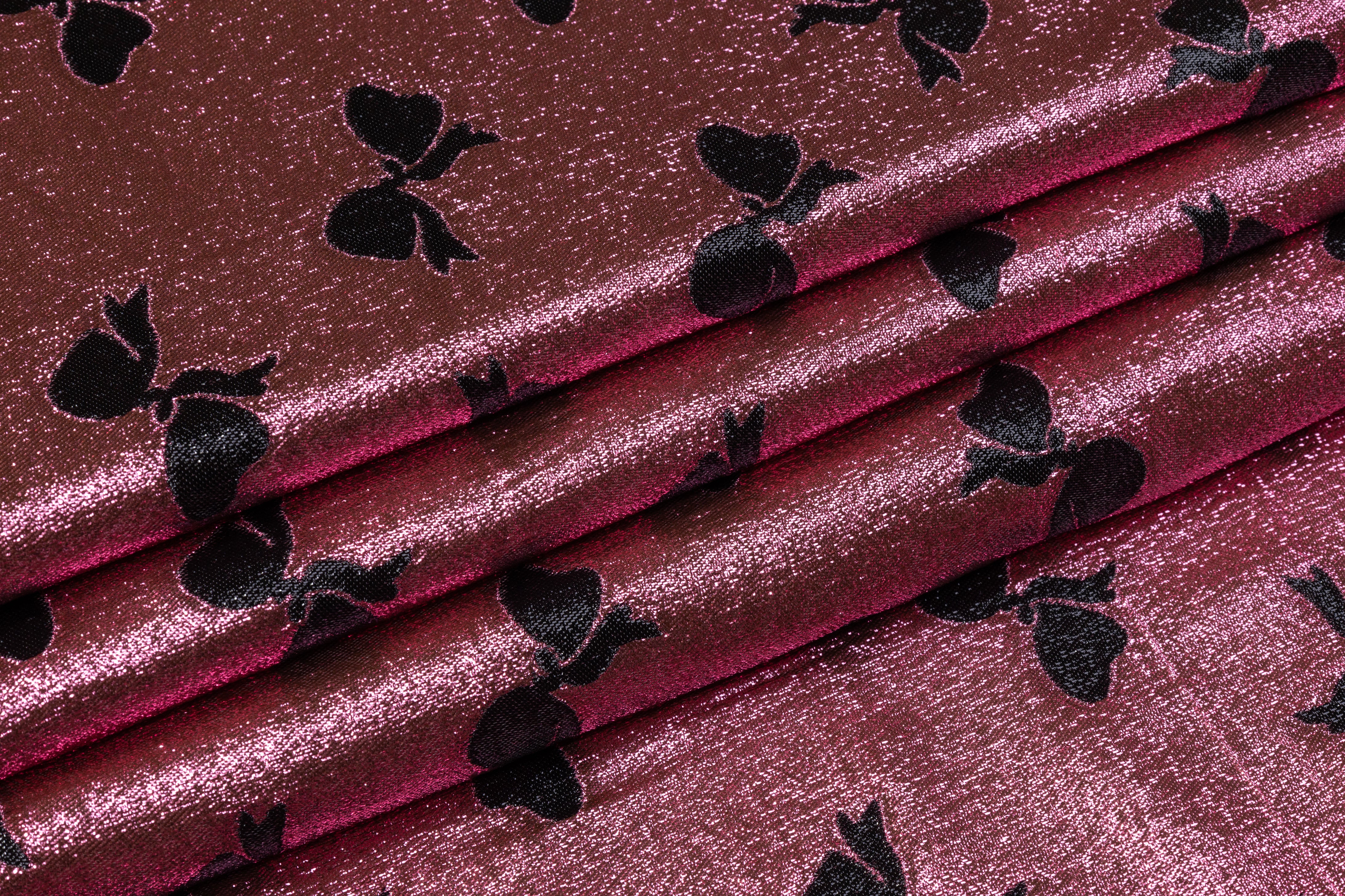 Metallic Italian Silk Jacquard - Pink / Black