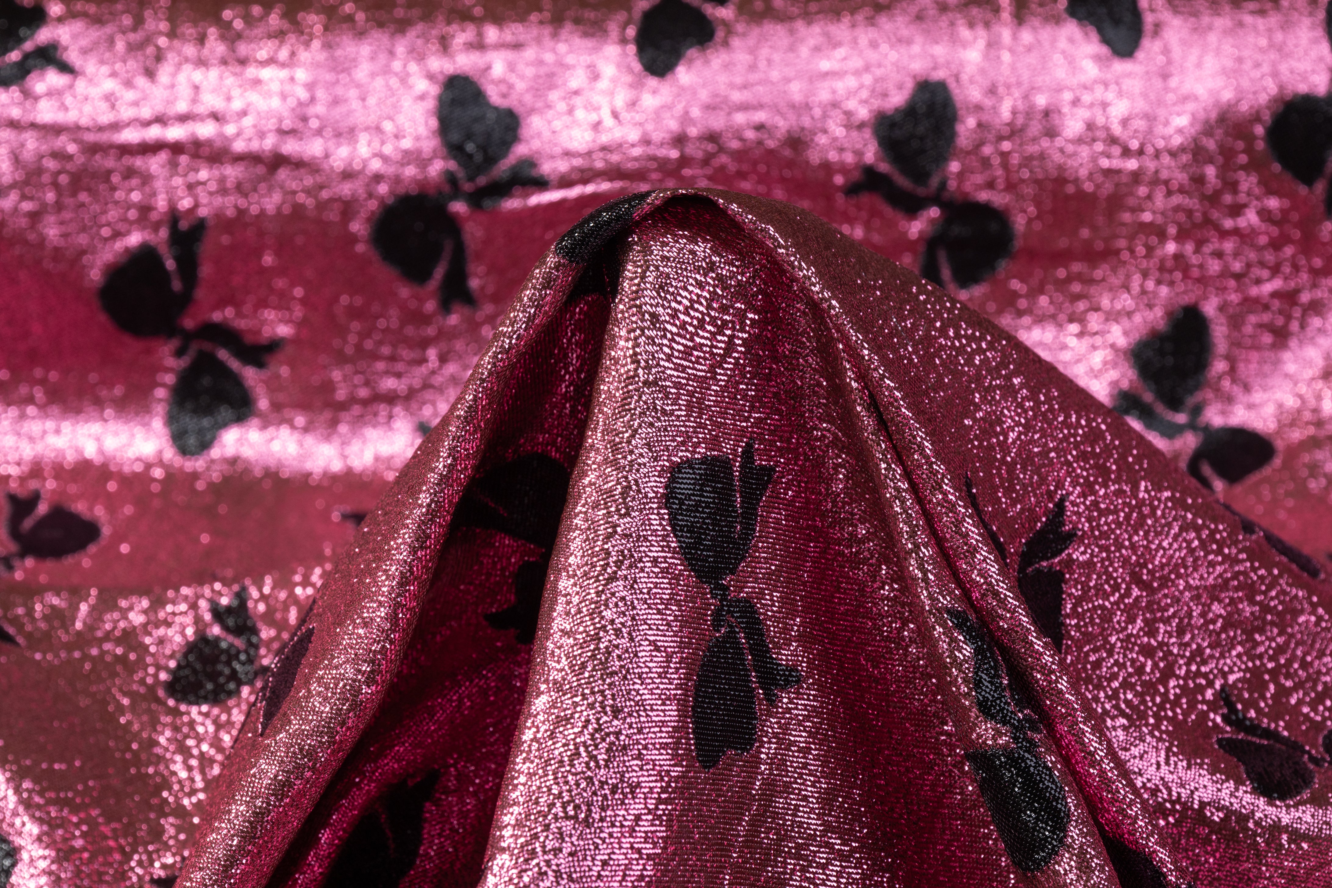 Metallic Italian Silk Jacquard - Pink / Black