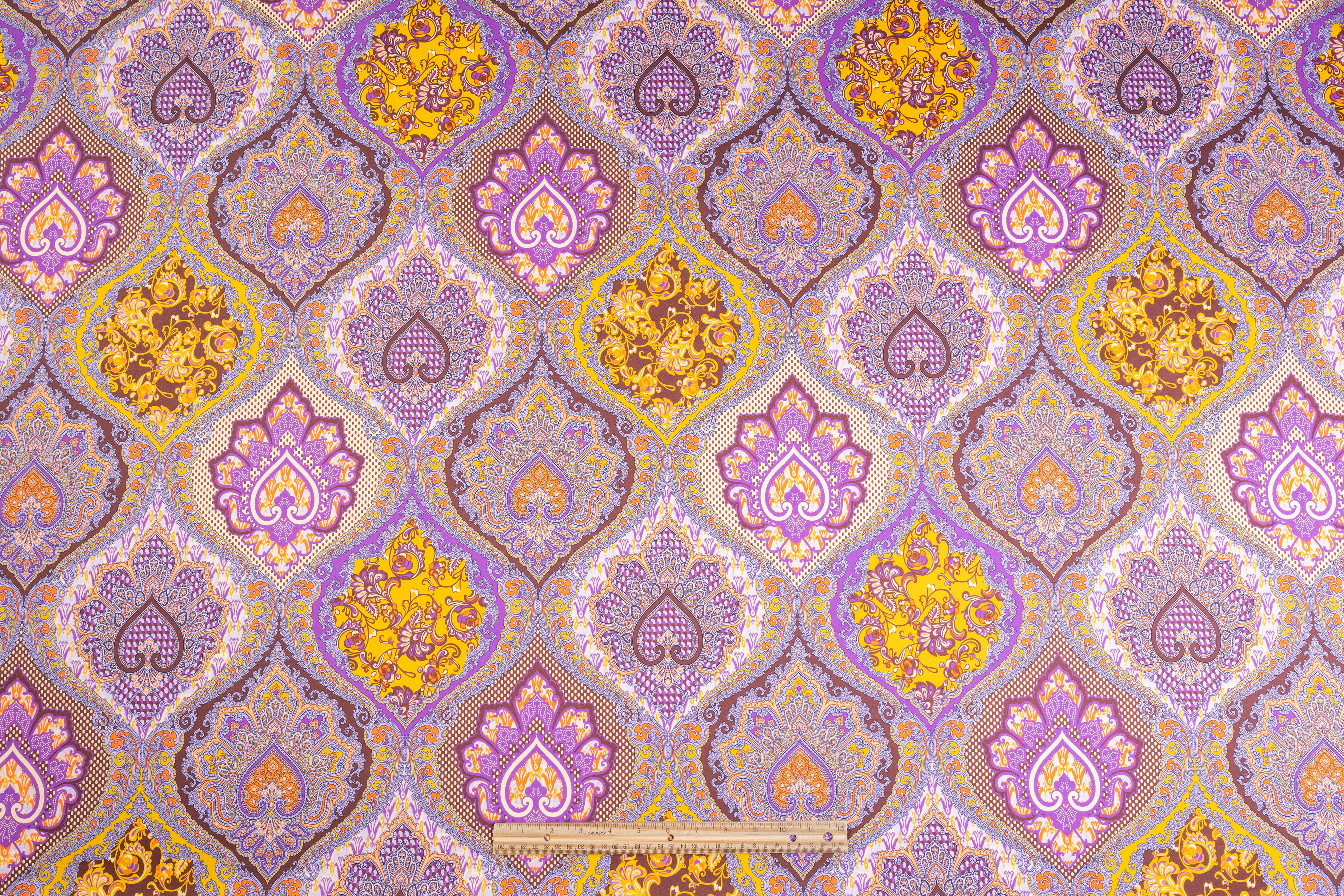 Ratti - Paisley Damask Italian Cotton Sateen - Purple / Brown / Gold