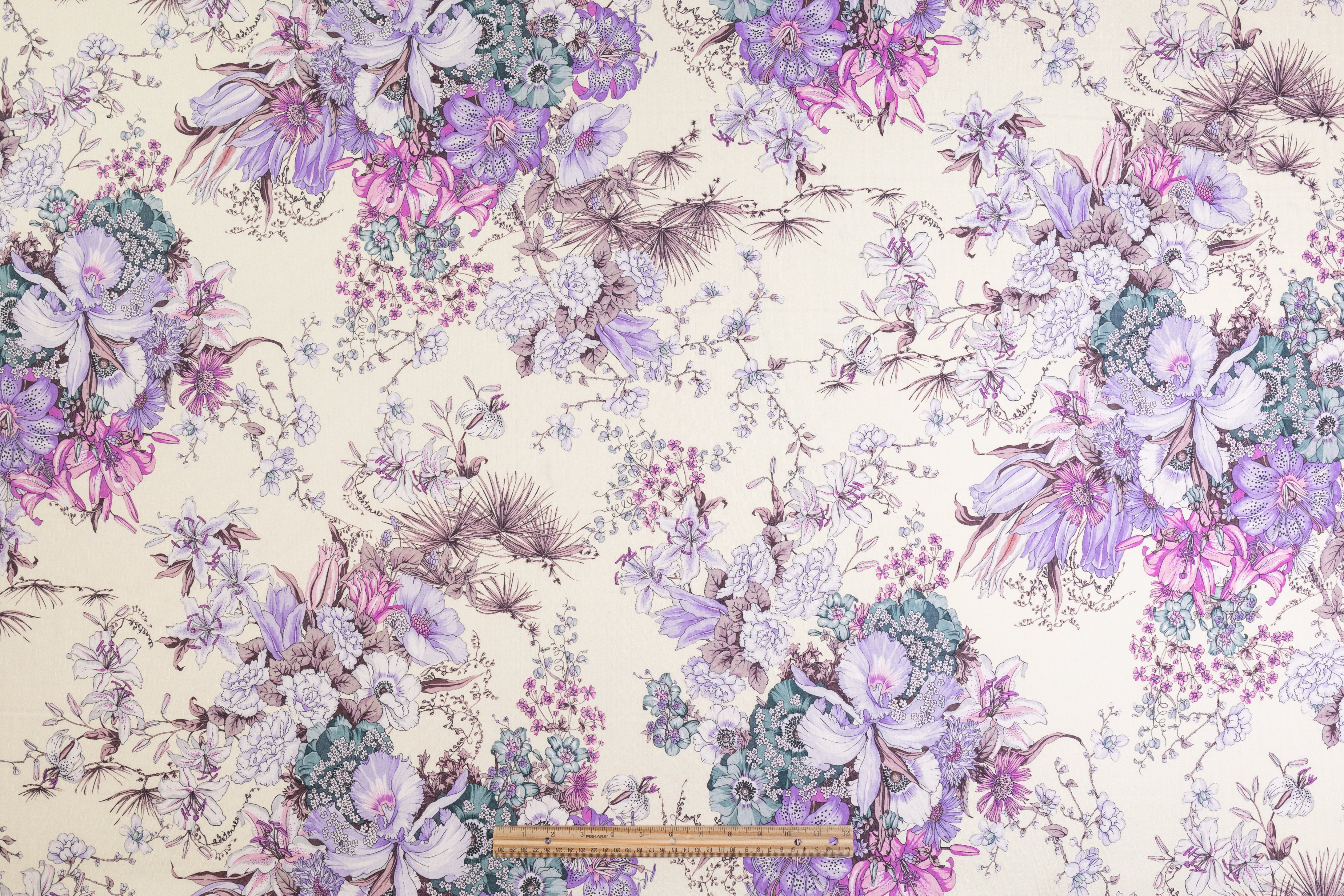 Emanuel Ungaro - Floral Italian Silk and Wool Print - Cream / Lavender