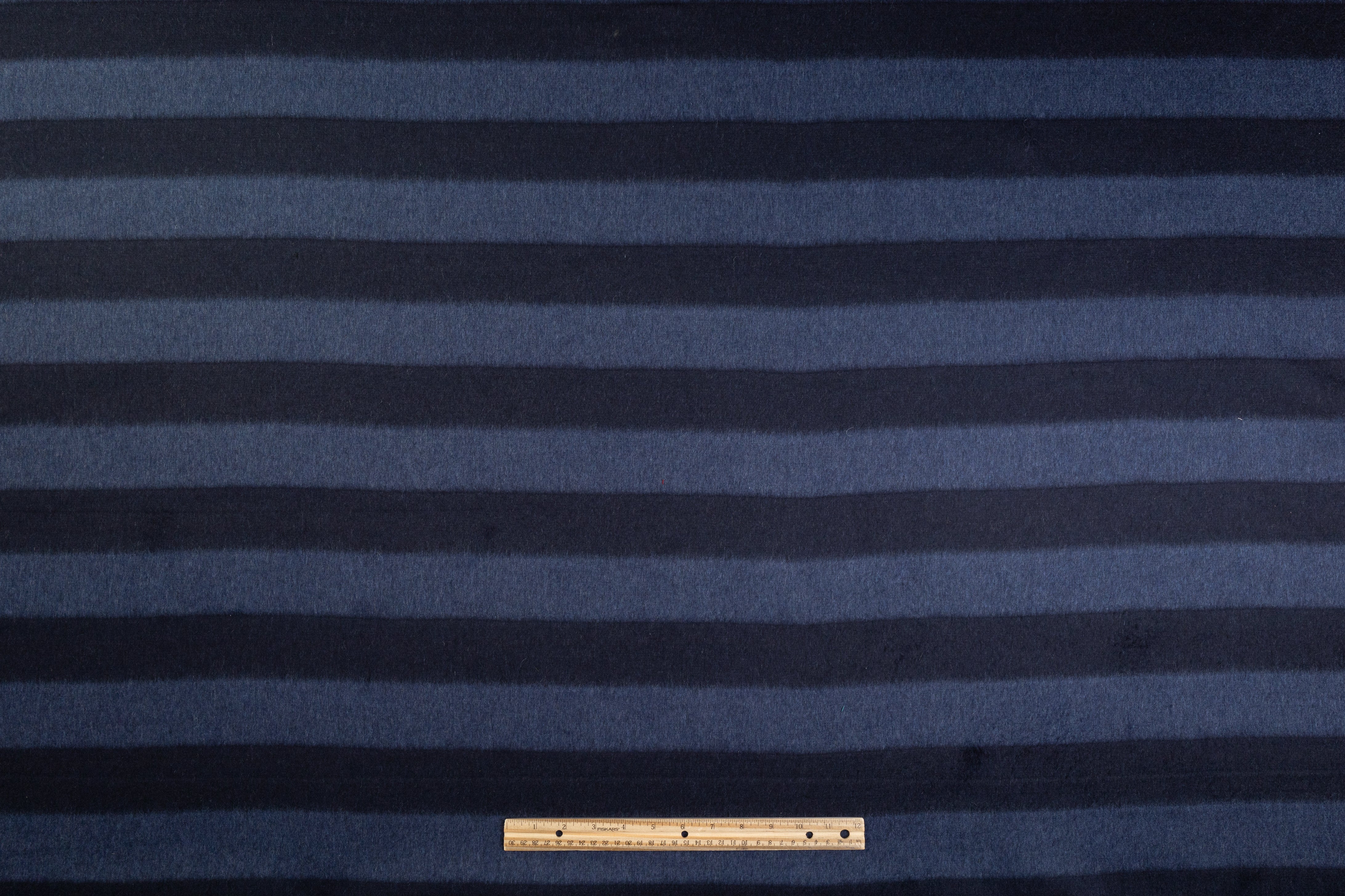 Striped Italian Wool Blend Coating - Navy