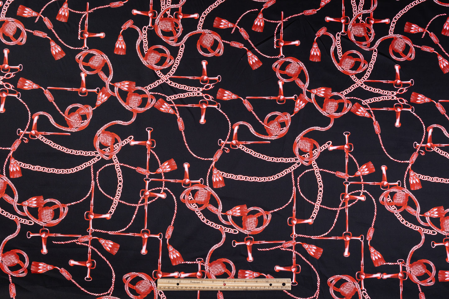 Ratti - Equestrian Rope Print Italian Cotton Sateen - Black / Red