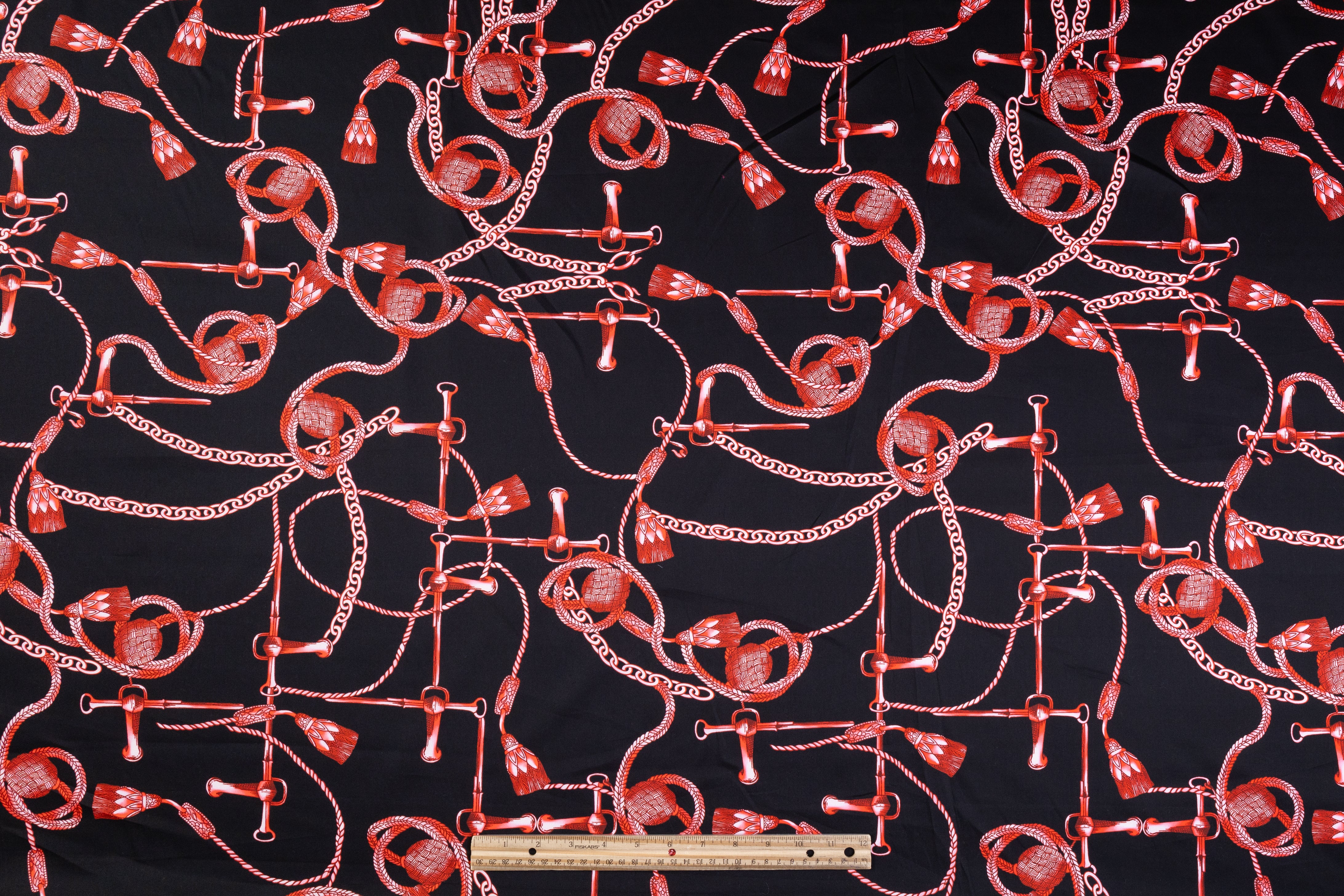 Ratti - Equestrian Rope Print Italian Cotton Sateen - Black / Red