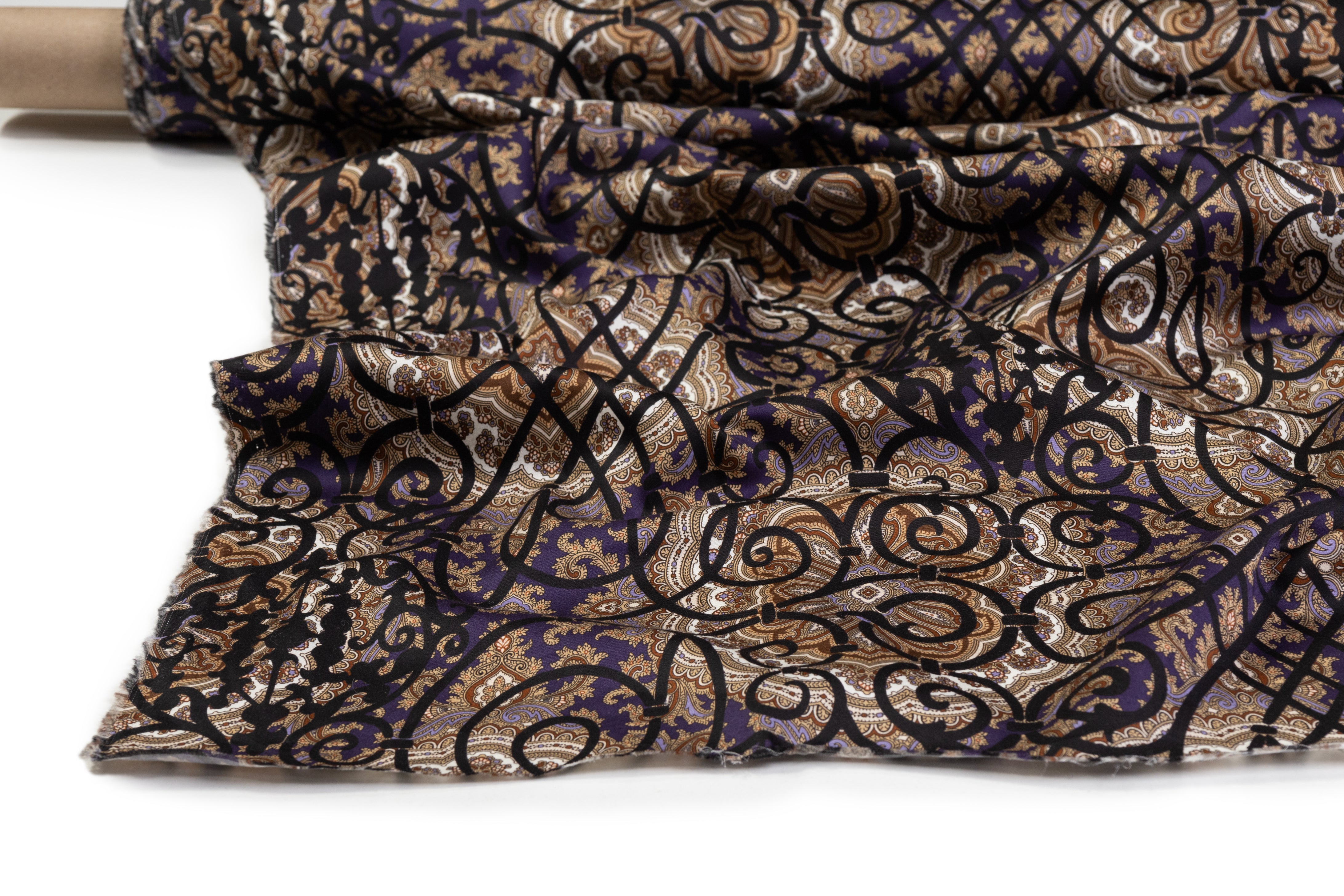 Emanuel Ungaro - Paisley Lattice Italian Cotton Sateen - Brown / Purple / Black