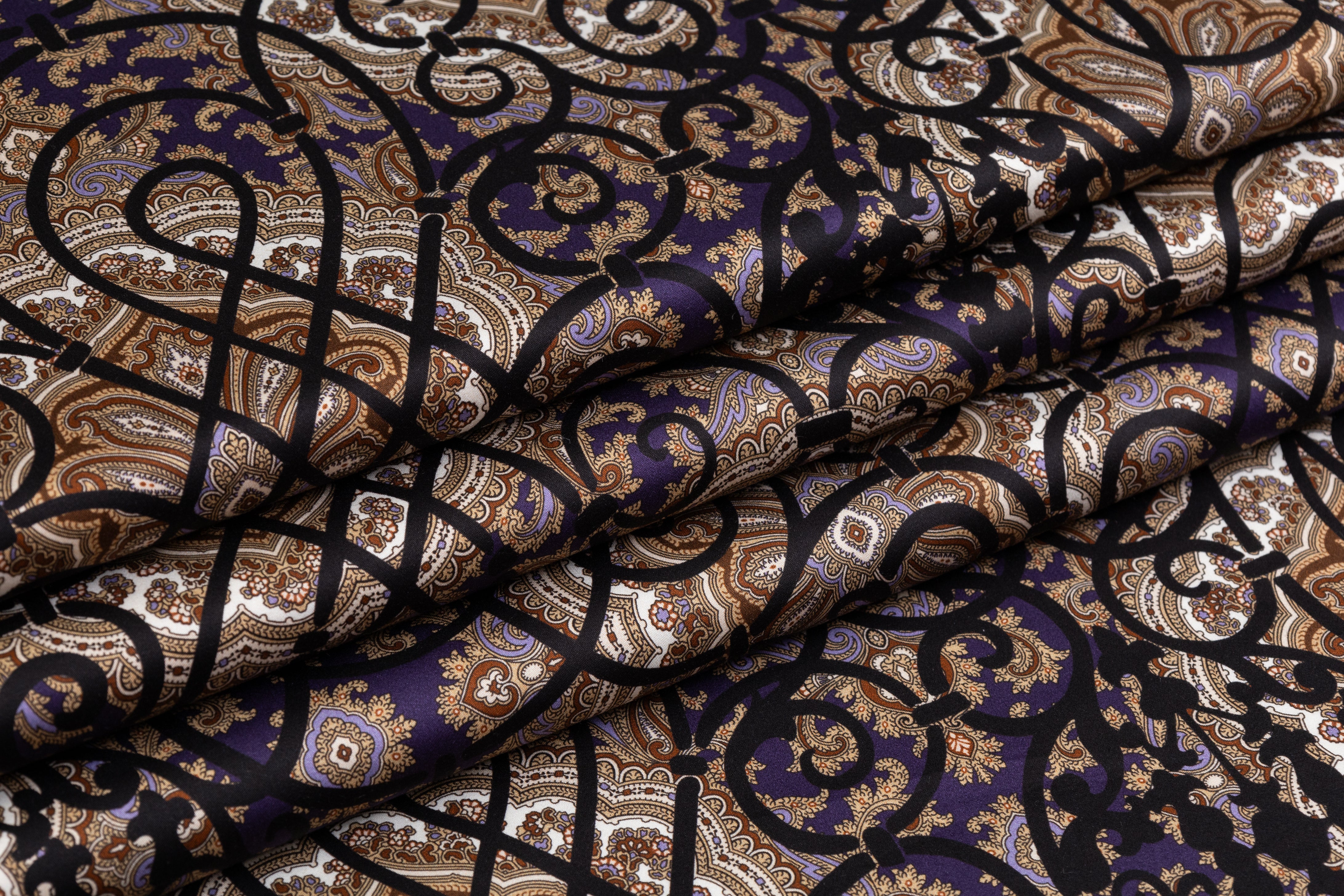 Emanuel Ungaro - Paisley Lattice Italian Cotton Sateen - Brown / Purple / Black