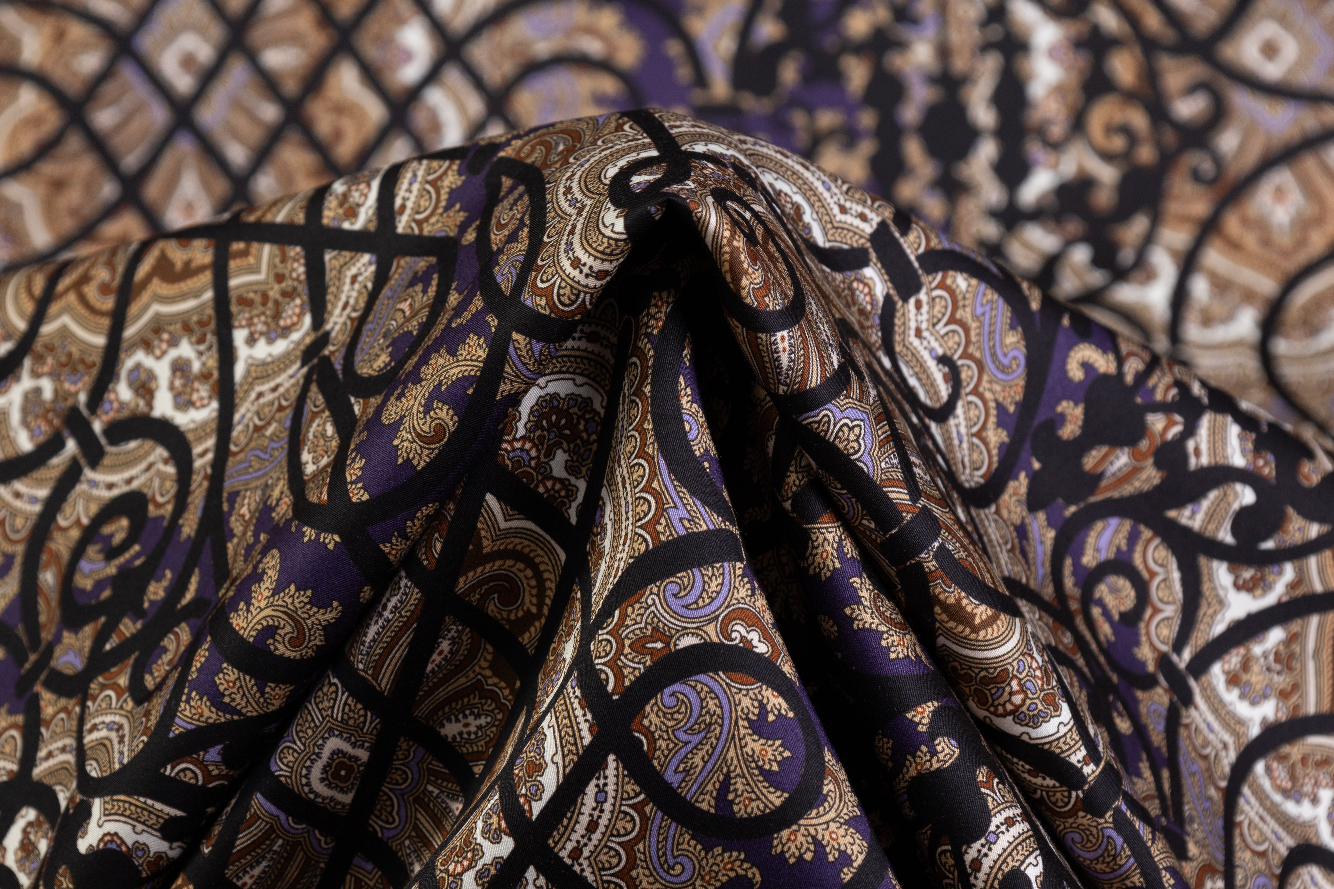Emanuel Ungaro - Paisley Lattice Italian Cotton Sateen - Brown / Purple / Black
