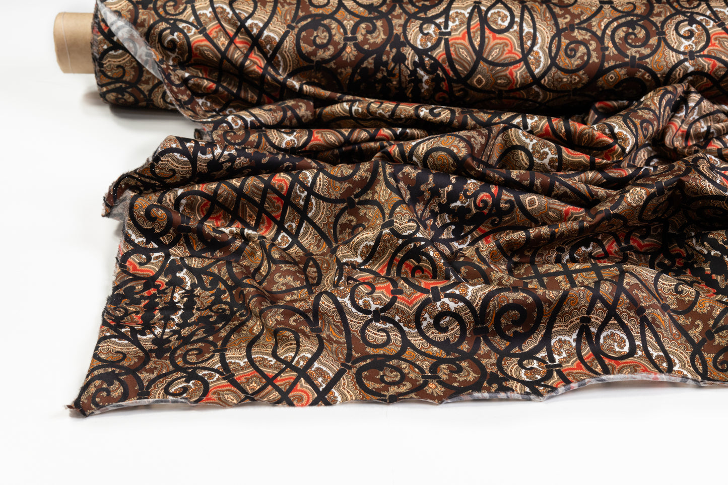 Emanuel Ungaro - Paisley Lattice Italian Cotton Sateen - Brown / Black / Red