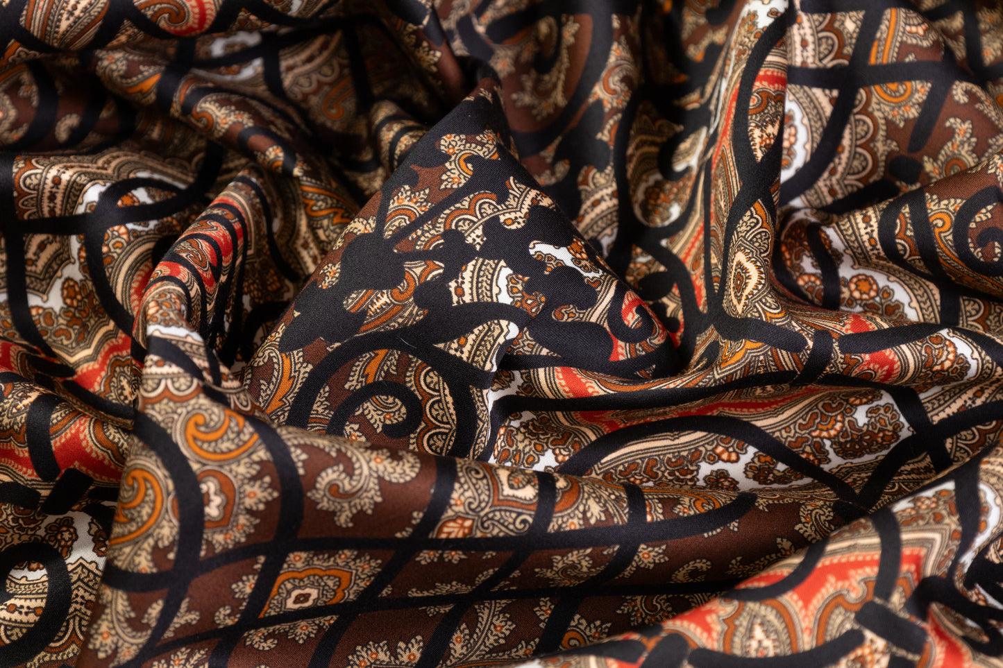Emanuel Ungaro - Paisley Lattice Italian Cotton Sateen - Brown / Black / Red