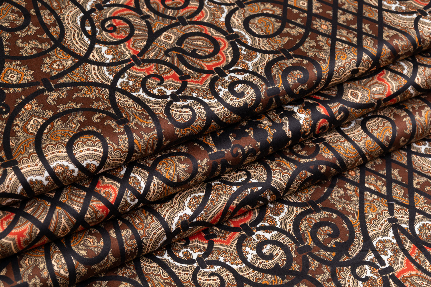 Emanuel Ungaro - Paisley Lattice Italian Cotton Sateen - Brown / Black / Red