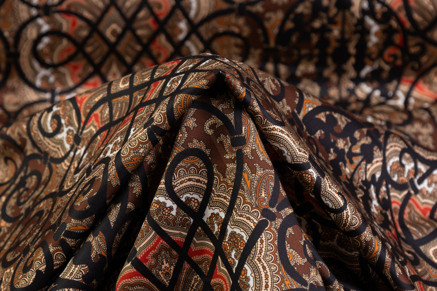 Emanuel Ungaro - Paisley Lattice Italian Cotton Sateen - Brown / Black / Red
