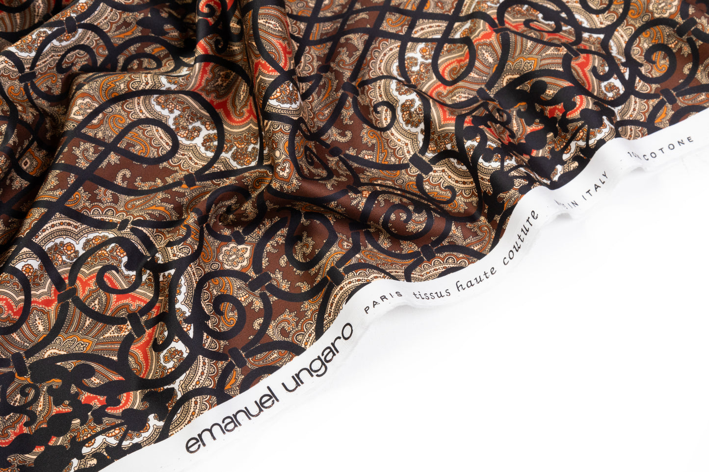 Emanuel Ungaro - Paisley Lattice Italian Cotton Sateen - Brown / Black / Red