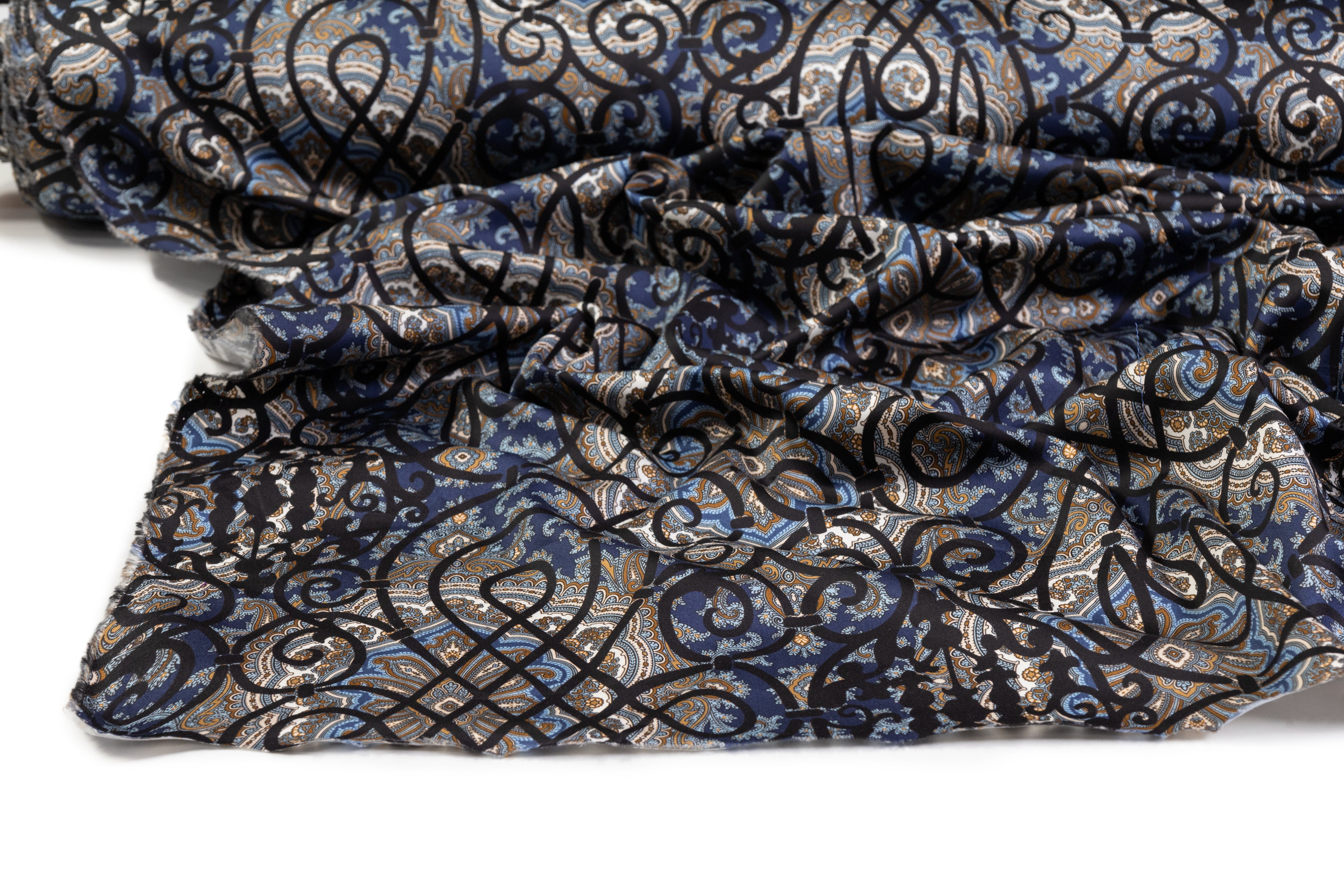 Emanuel Ungaro - Paisley Lattice Italian Cotton Sateen - Navy / Black / Brown