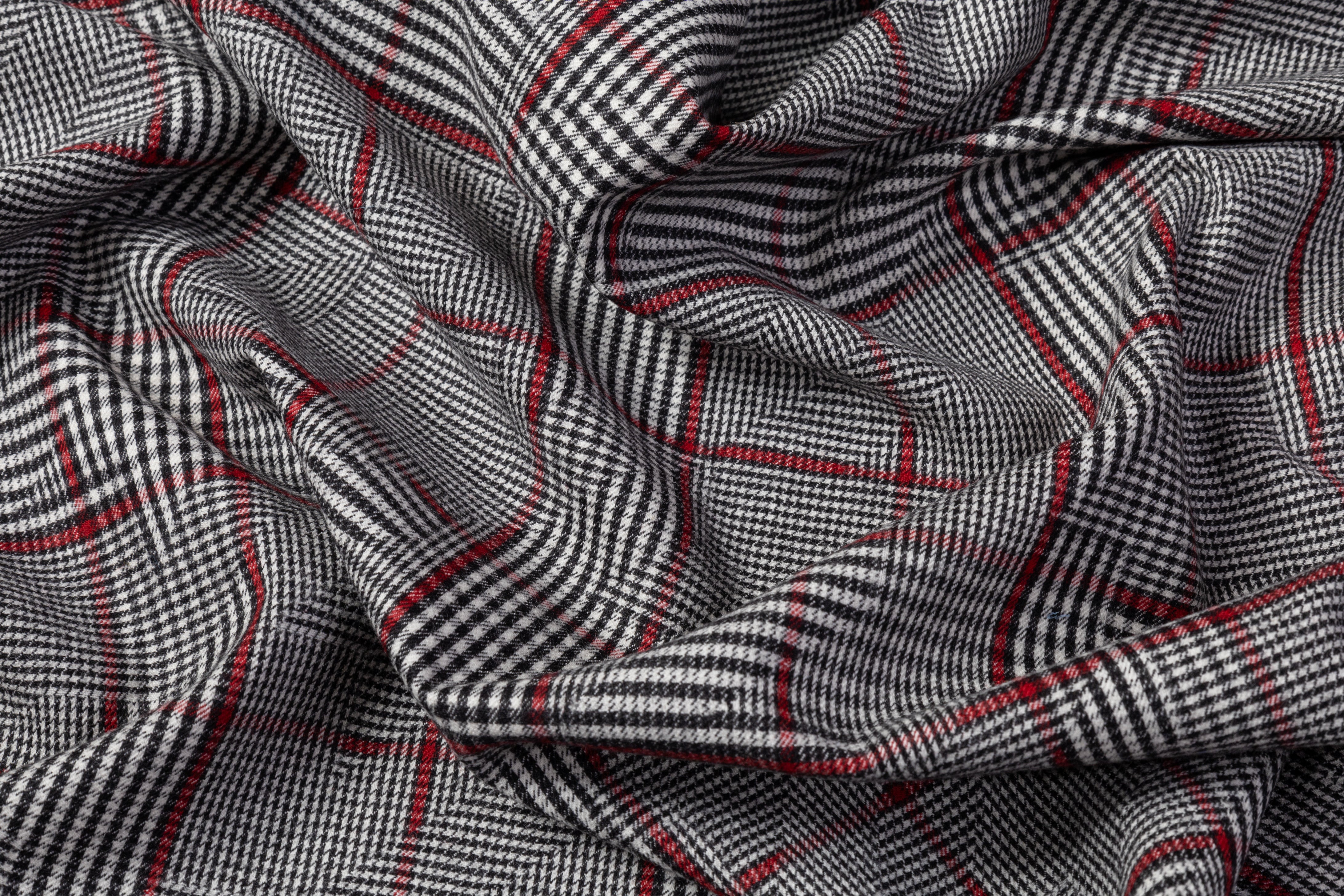 Deconstructed Glen Check Italian Wool Suit - Gray / Red / White
