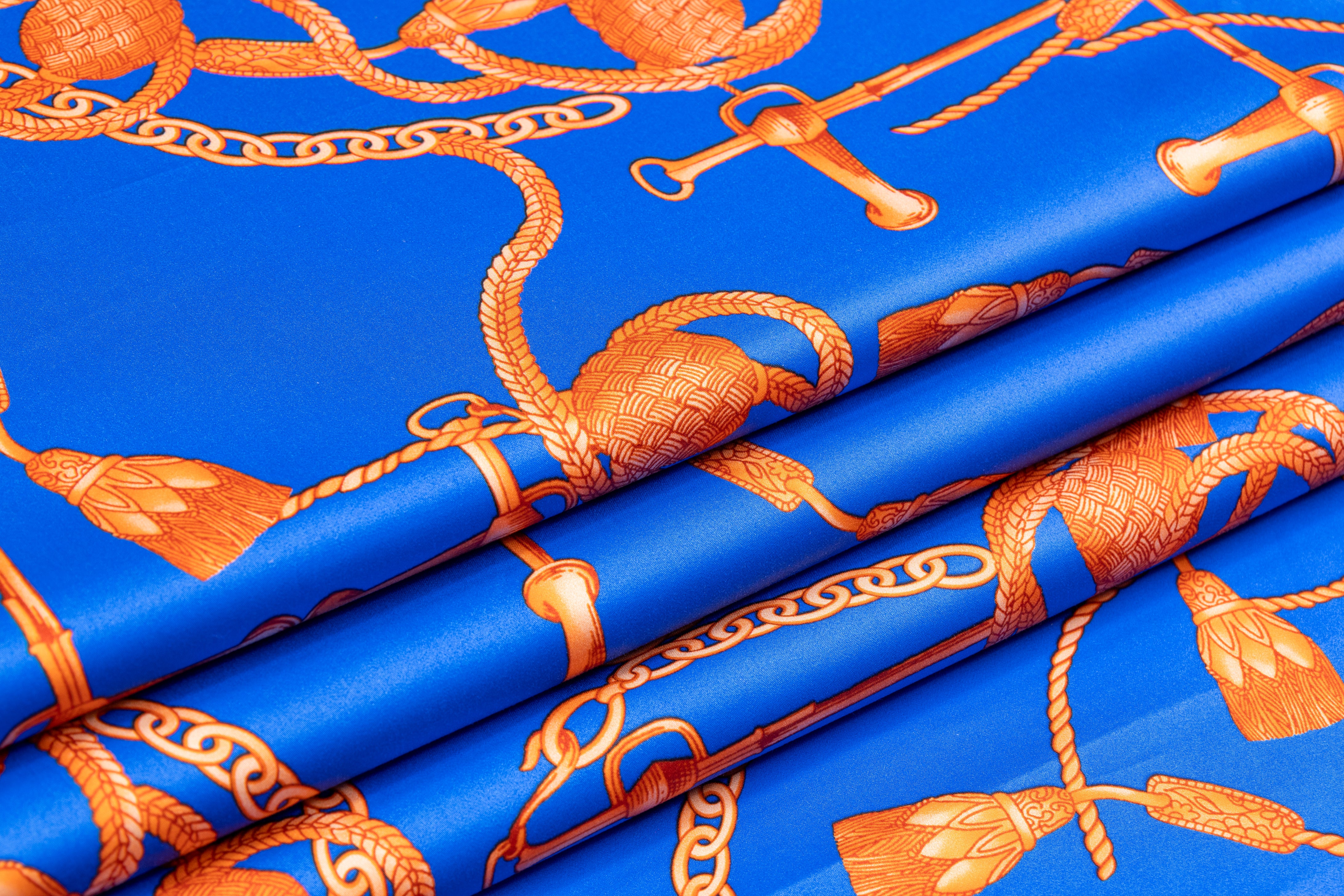 Ratti - Equestrian Rope Print Italian Cotton Sateen - Blue / Orange