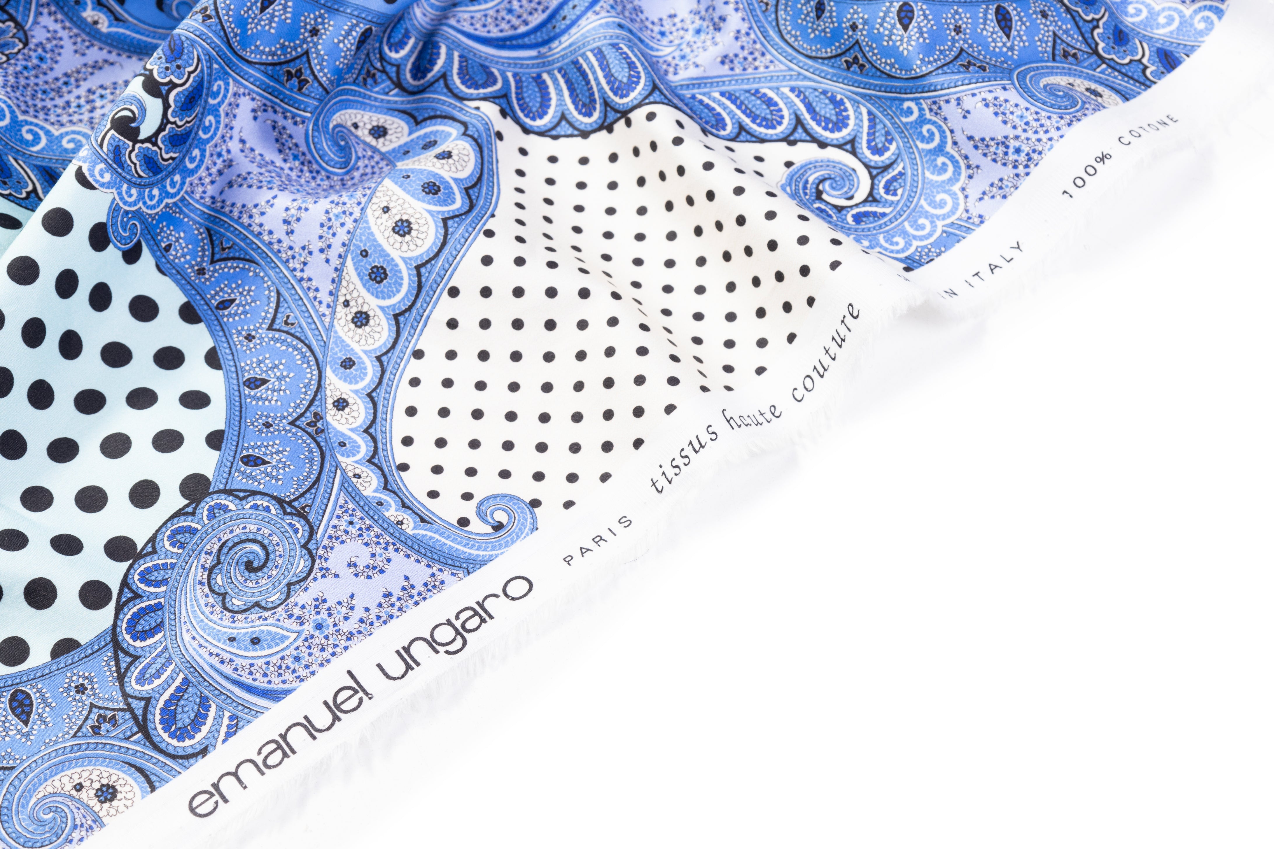 Emanuel Ungaro - Italian Polka Dot Paisley Cotton Sateen - Blue / Black / Off White