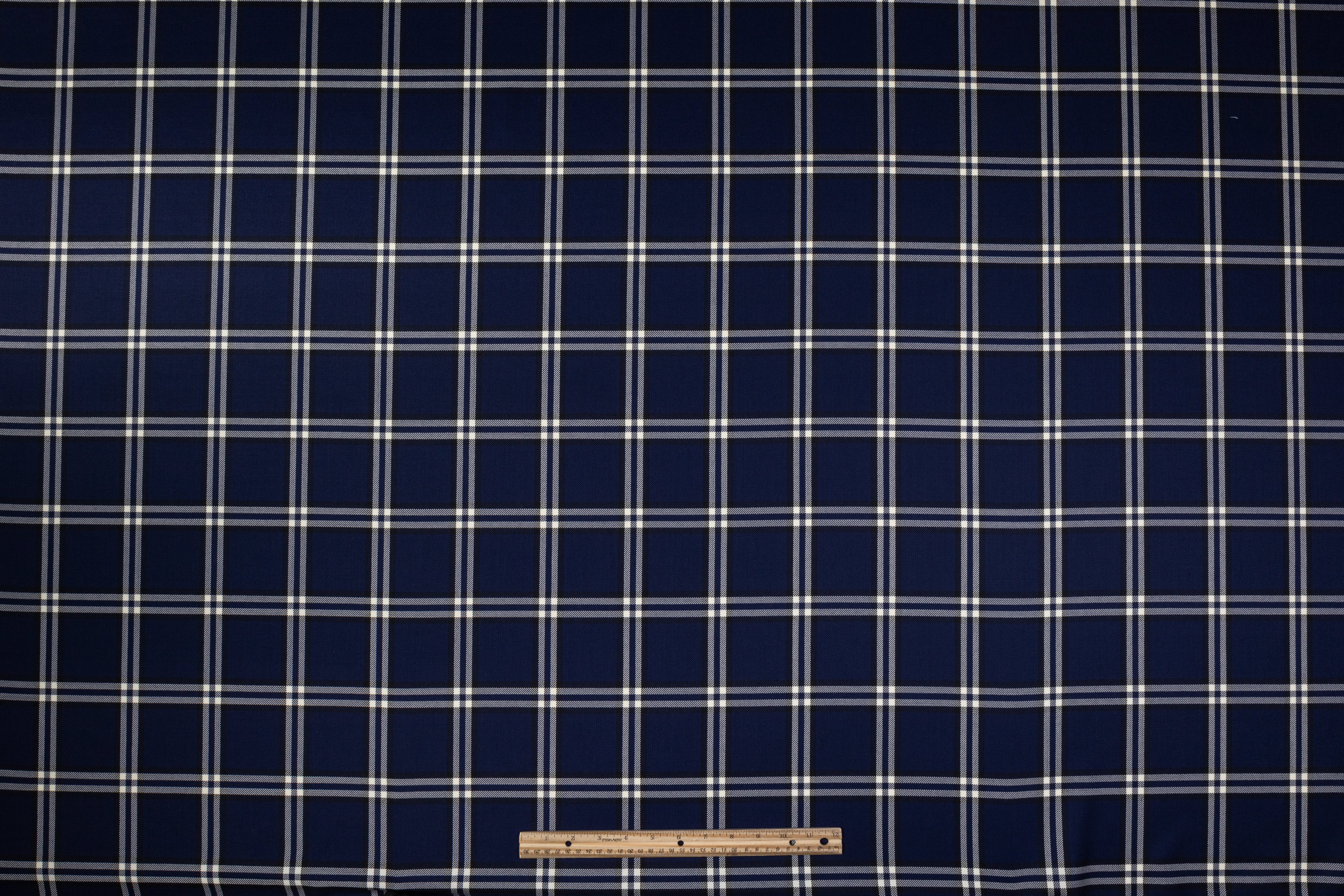 Tartan Italian Wool Suiting - Navy / White
