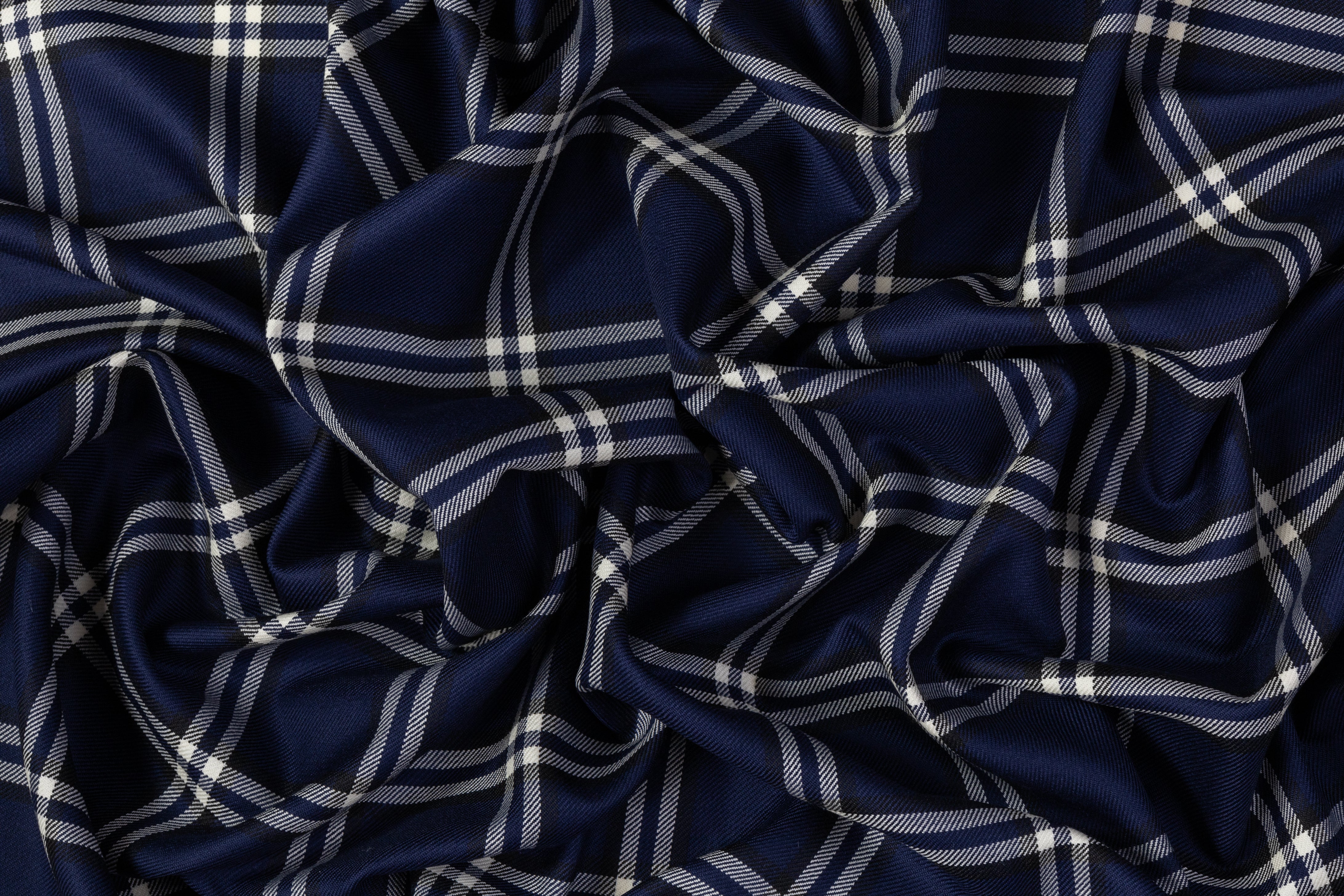 Tartan Italian Wool Suiting - Navy / White